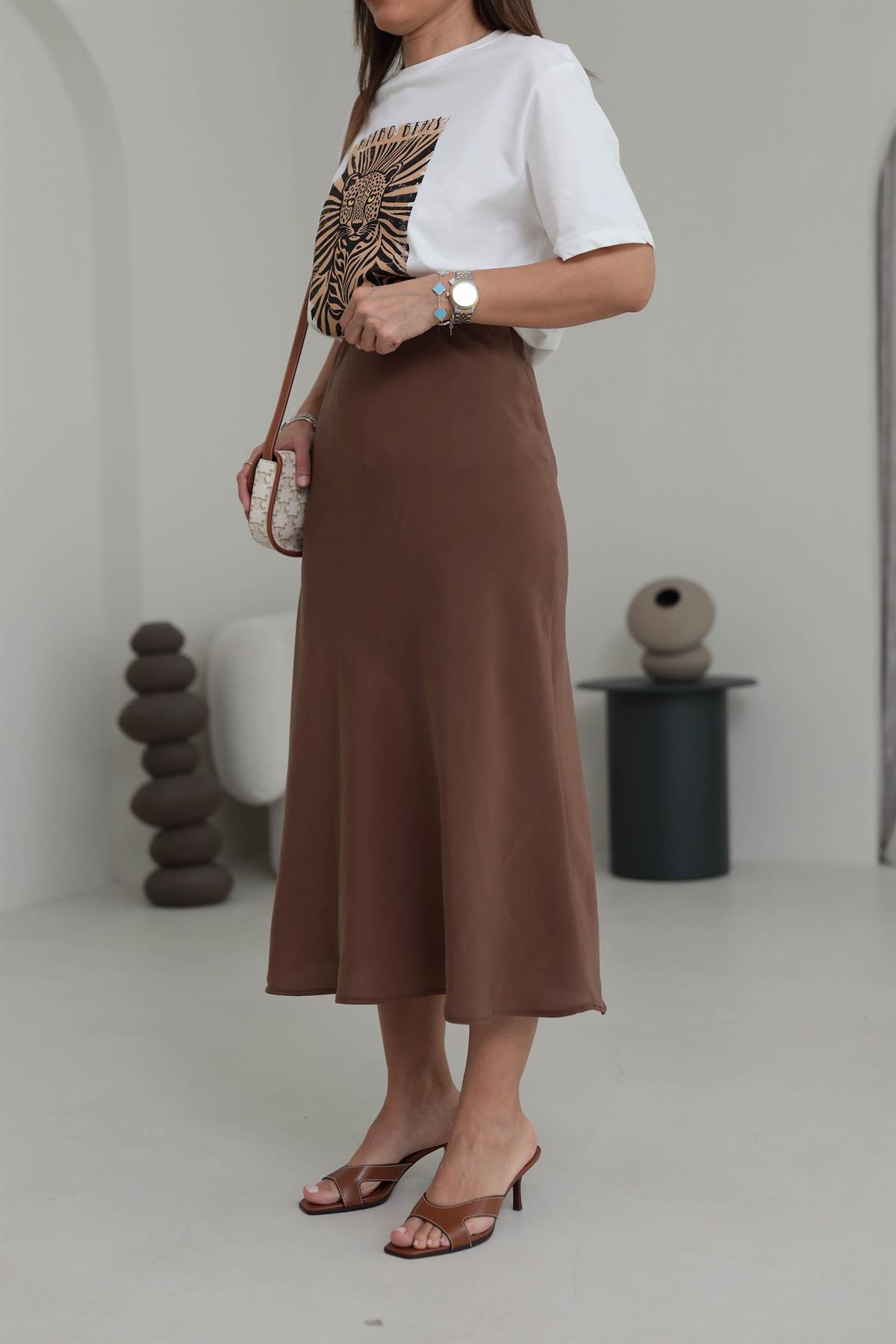 7055 Dokuma Verev Etek KAHVE