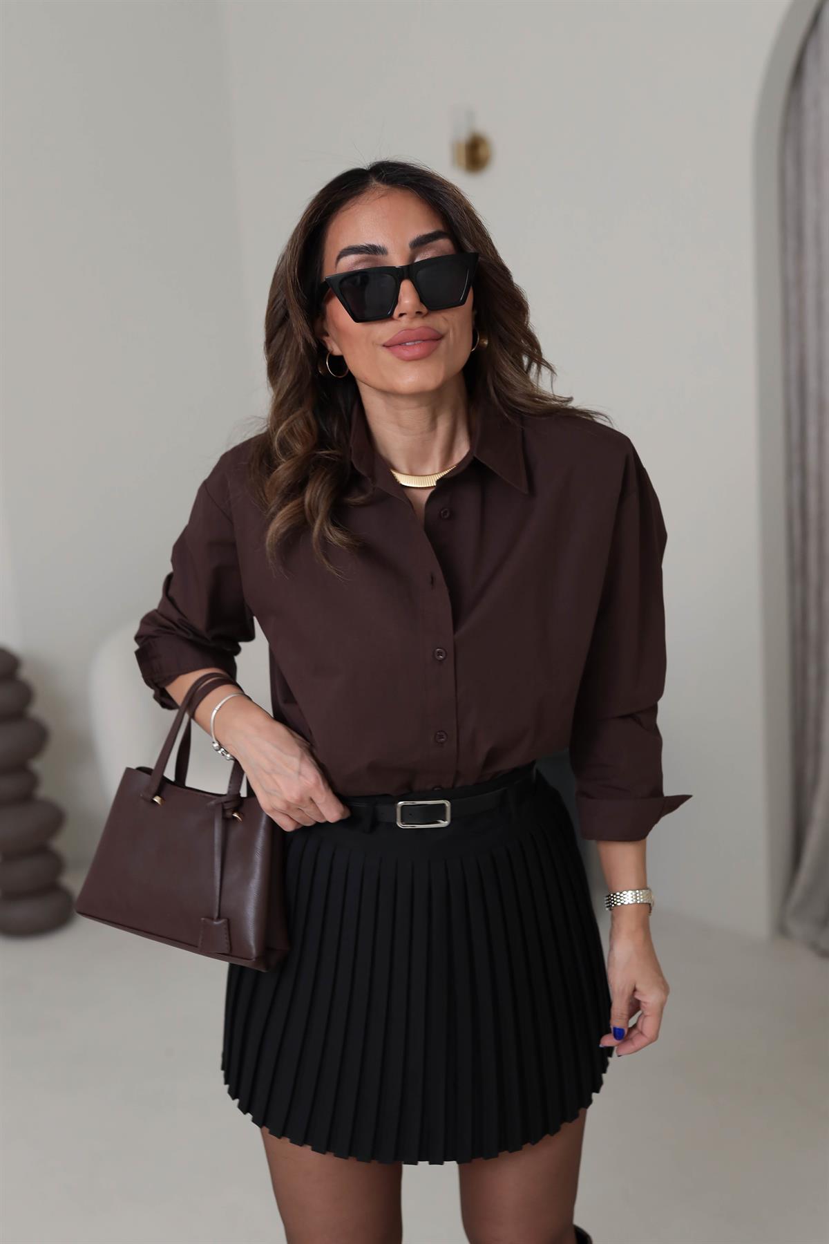 1279 Vatkalı Poplin Gömlek KAHVE