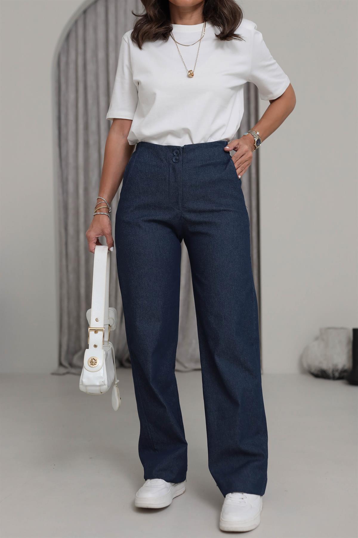 9953 Yüksek Bel Likralı Kumaş Pantolon LACİVERT