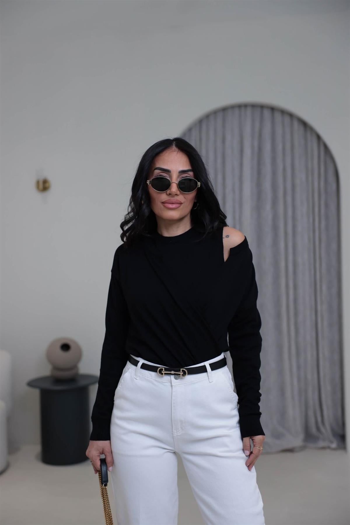 0163 Kruvaze Korsman İkili Takım Triko SİYAH