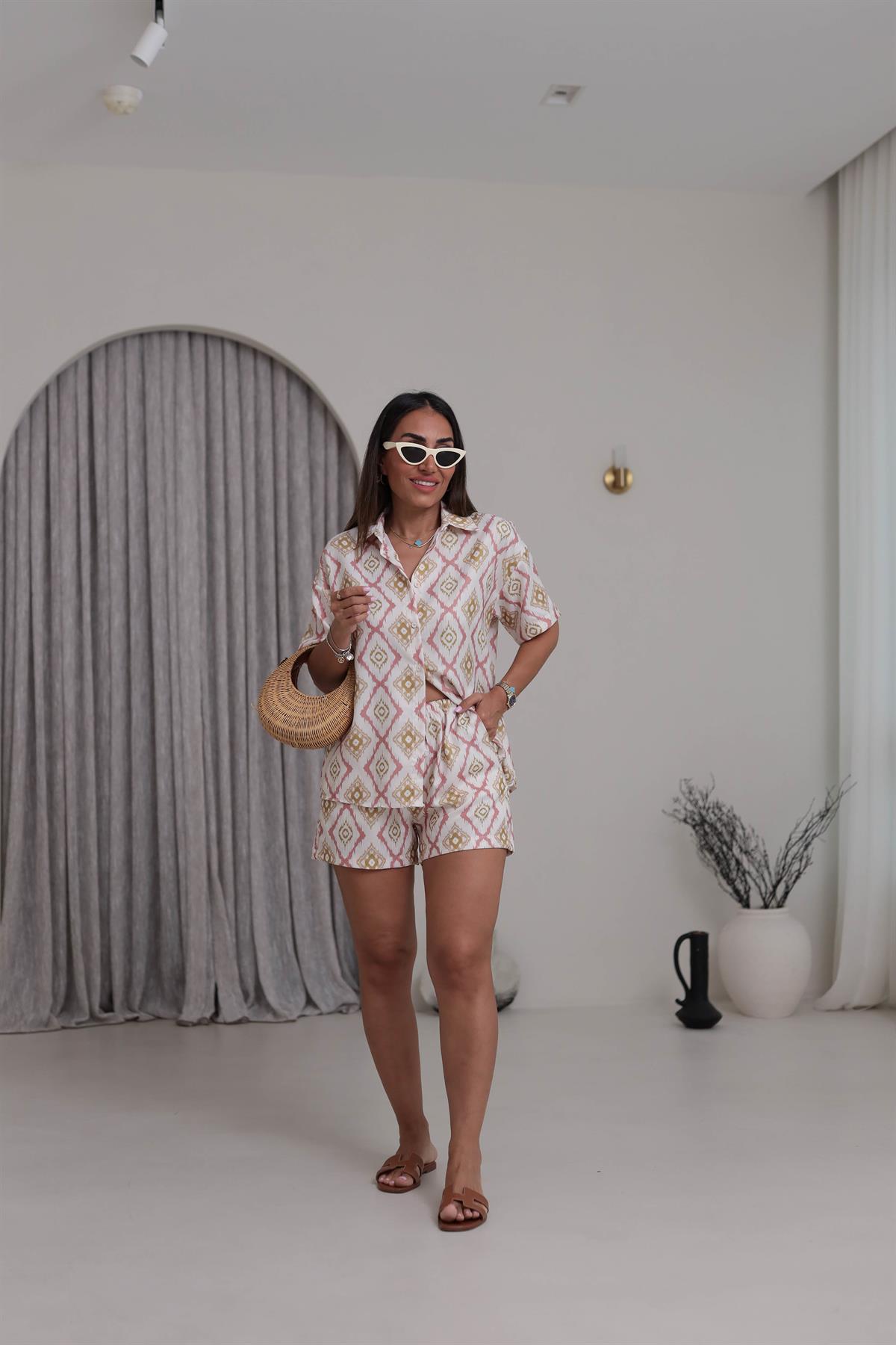 4919 Desenli Gömlek Şort Takım DESENLİ