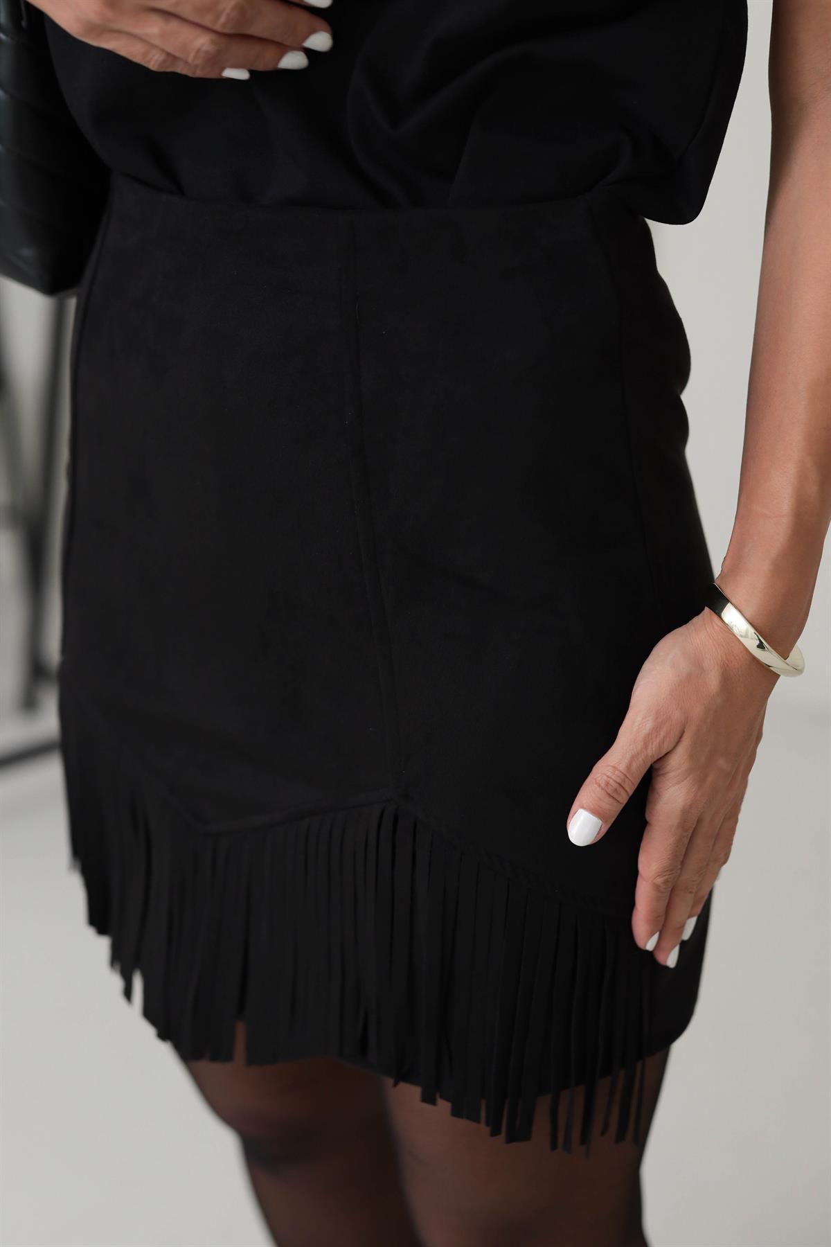 5469 Püsküllü Süet Etek