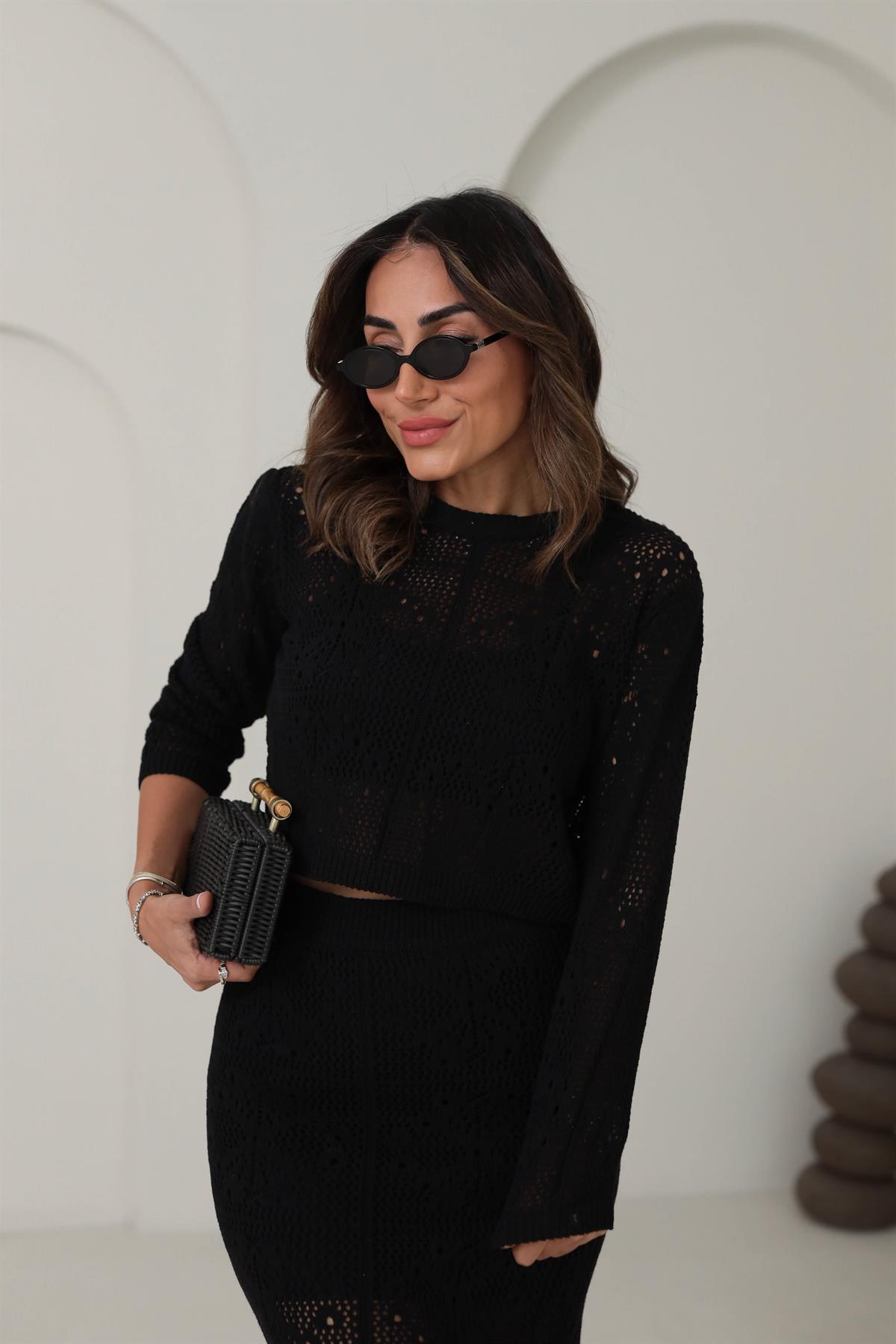 Ajurlu Etekli Takım SİYAH