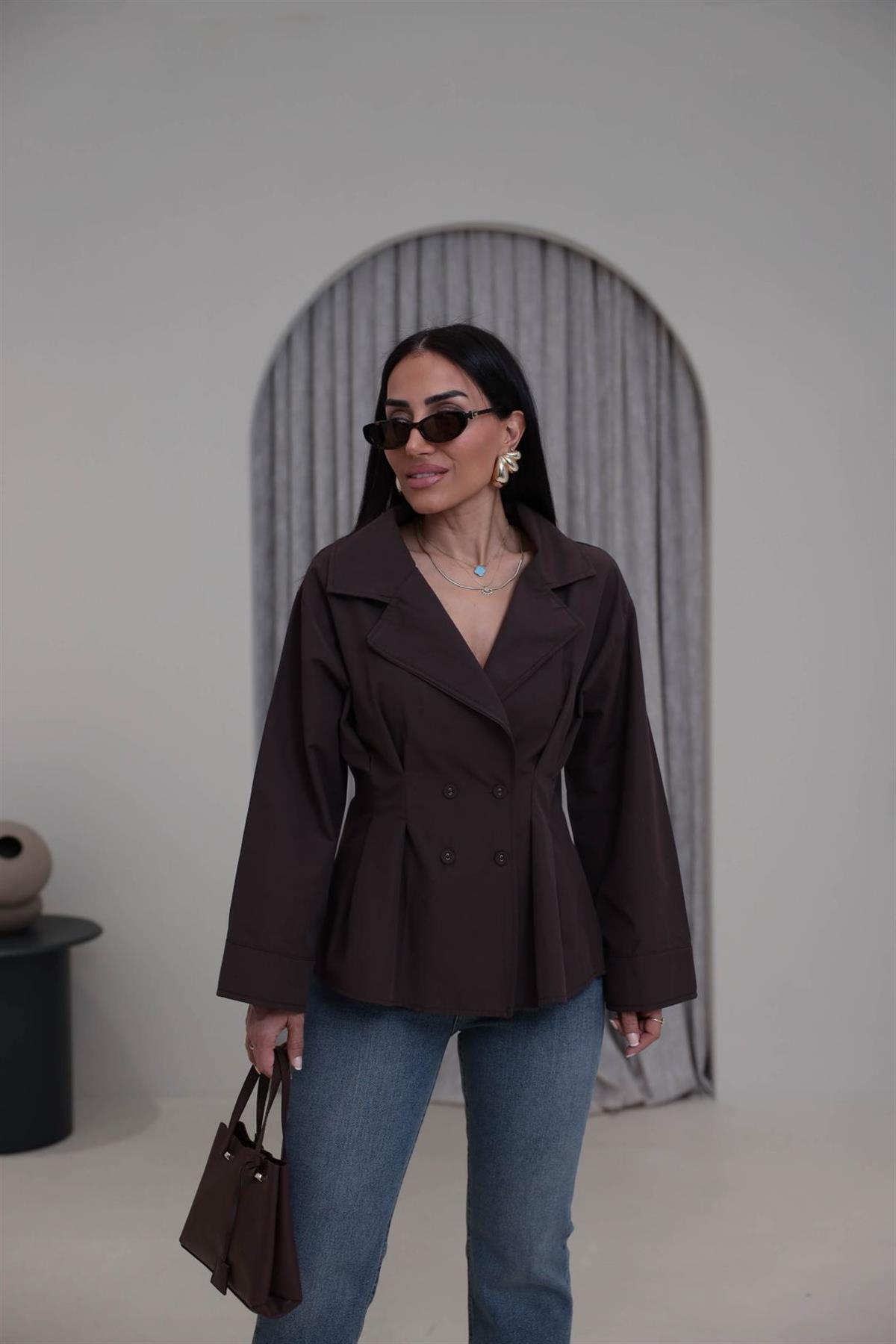 3242 Dört Düğmeli Tasarım Gömlek KAHVE