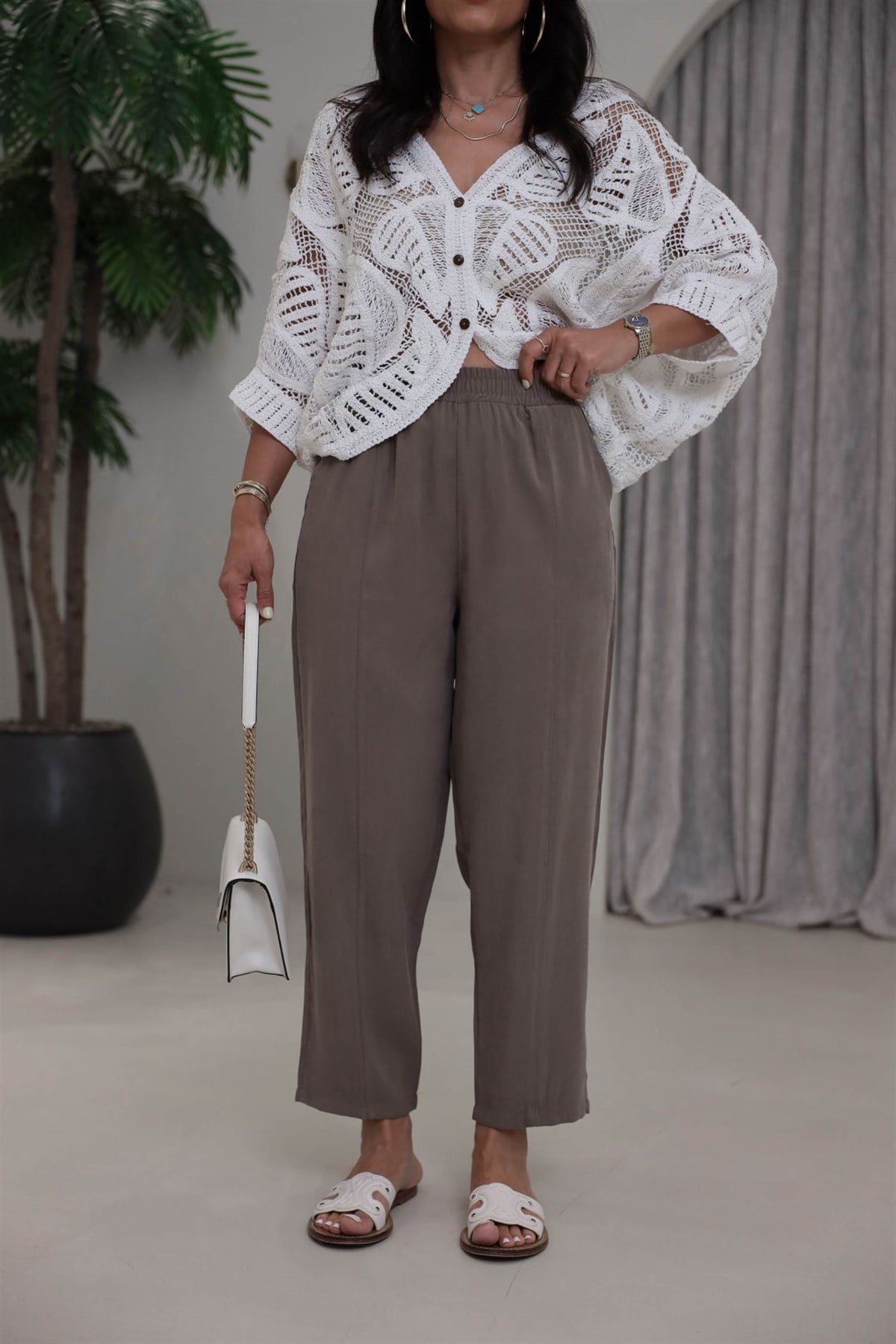 3325 Bel Lastikli Diyagonel Modal Pantolon HAKİ YEŞİL