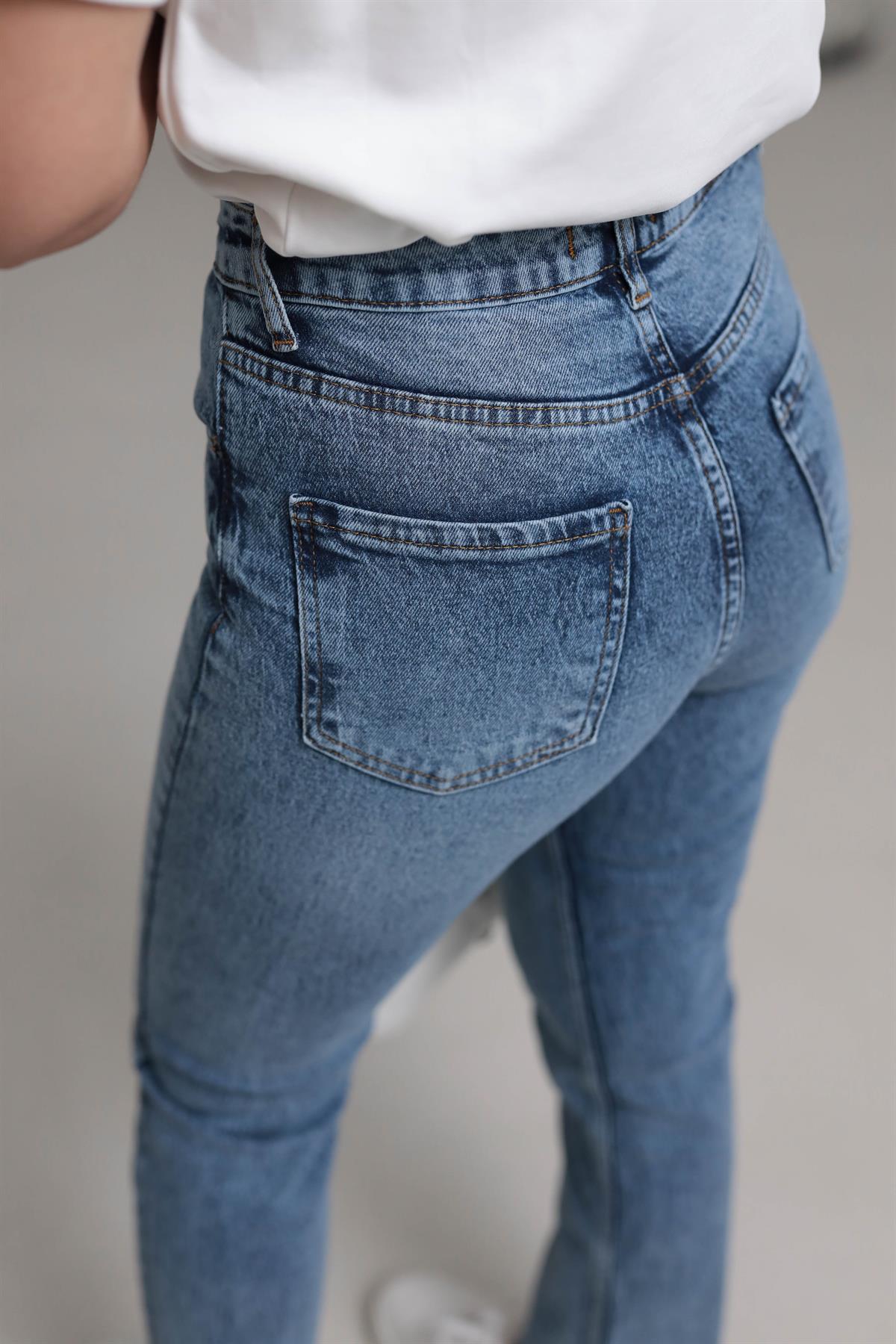 ZA Lazer Kesikli Boyfit Jean ORTA MAVİ