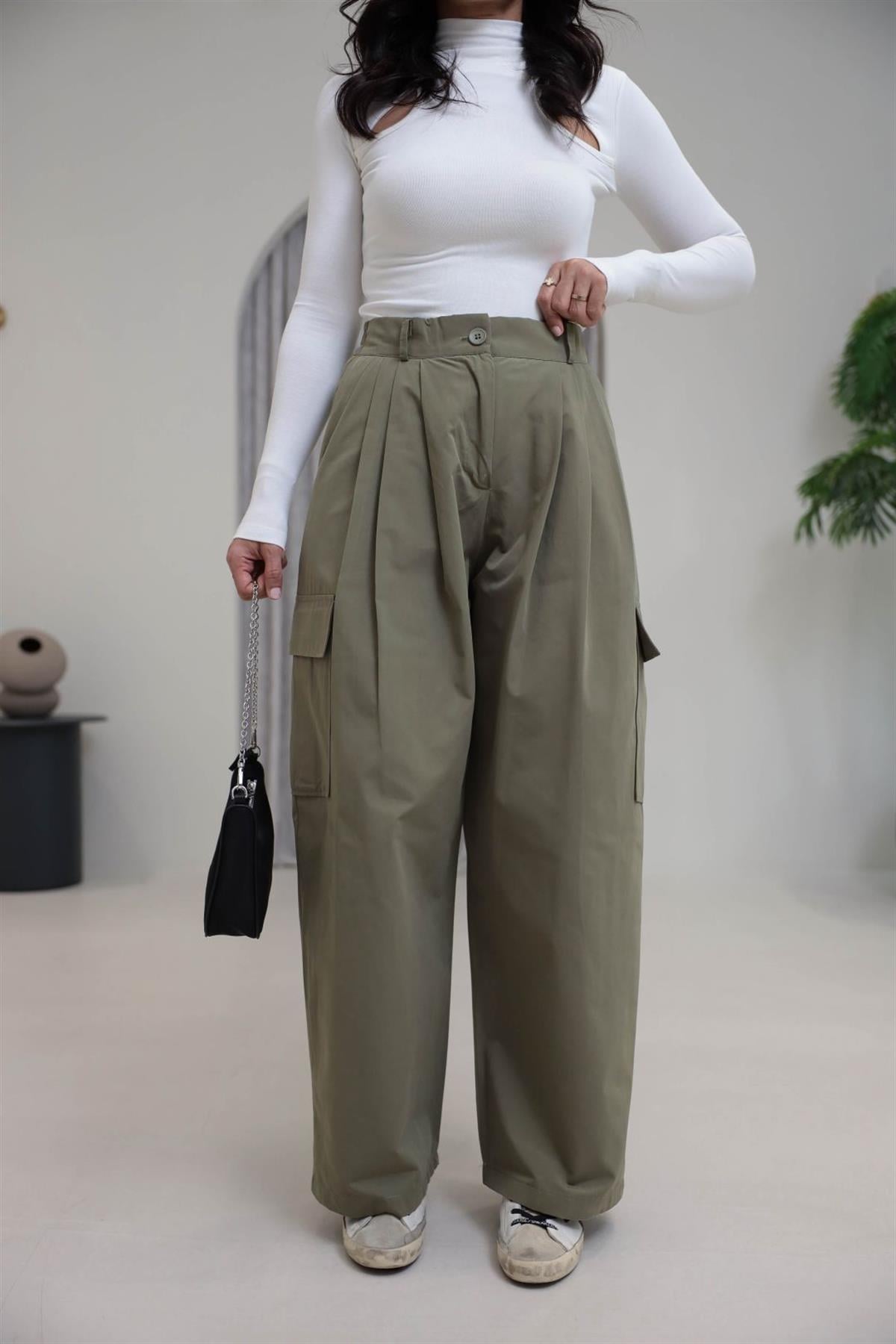 0025 Arka Bel Lastikli Kargo Cepli Pantolon HAKİ YEŞİL