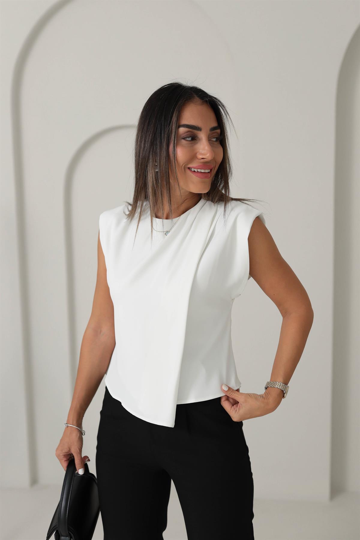 6323 Saten Bluz BEYAZ