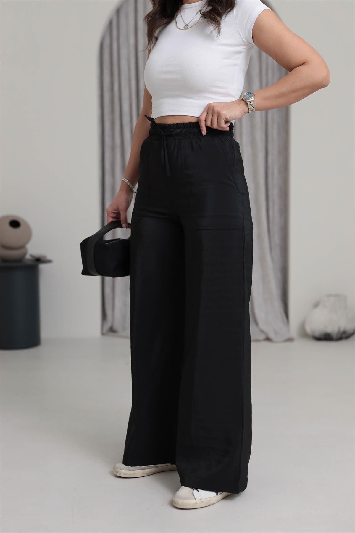 7010 Bel Lastikli Rahat Pantolon SİYAH