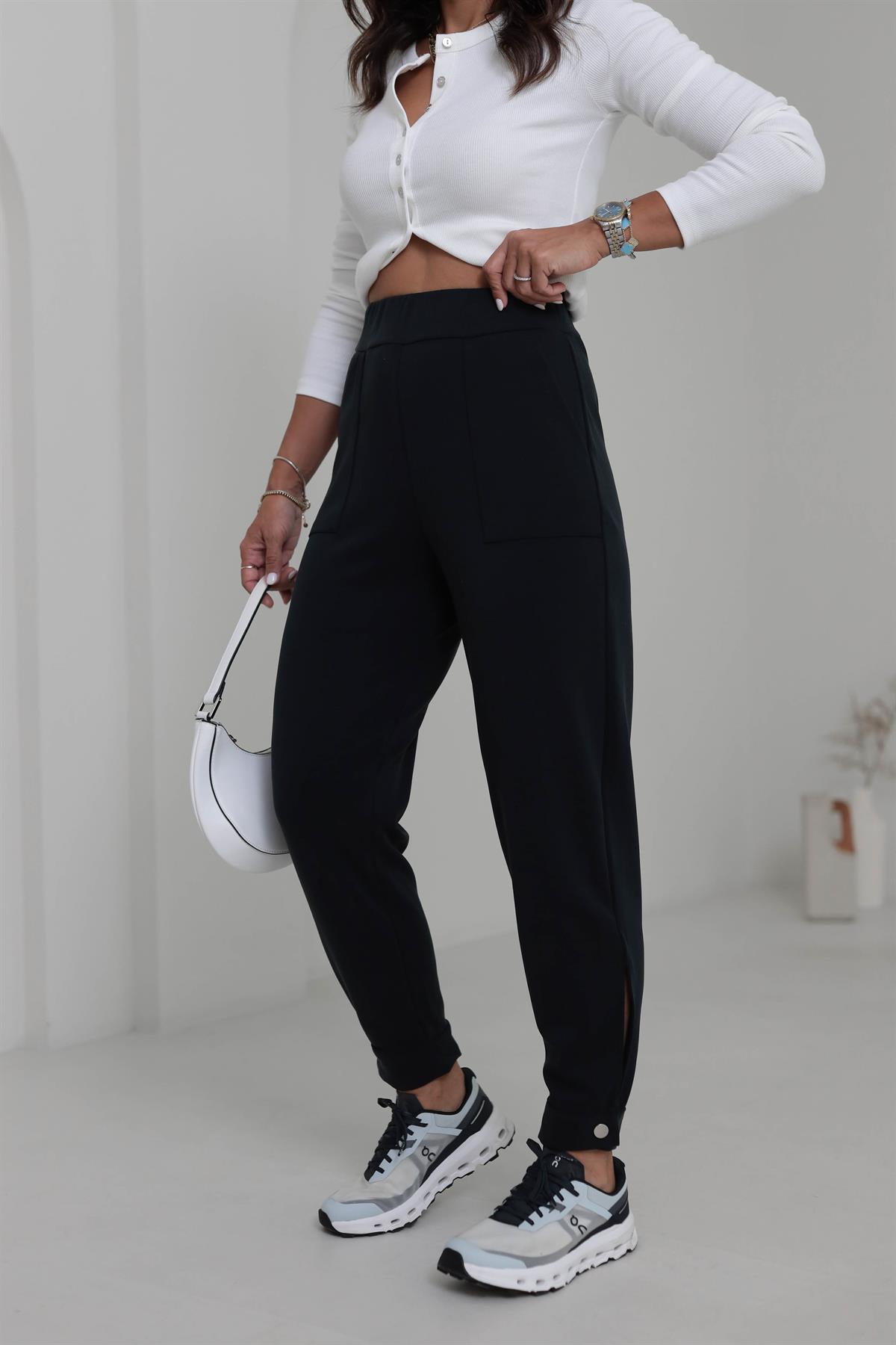 4591 Paçası Düğme Detaylı Cepli Modal Pantolon SİYAH