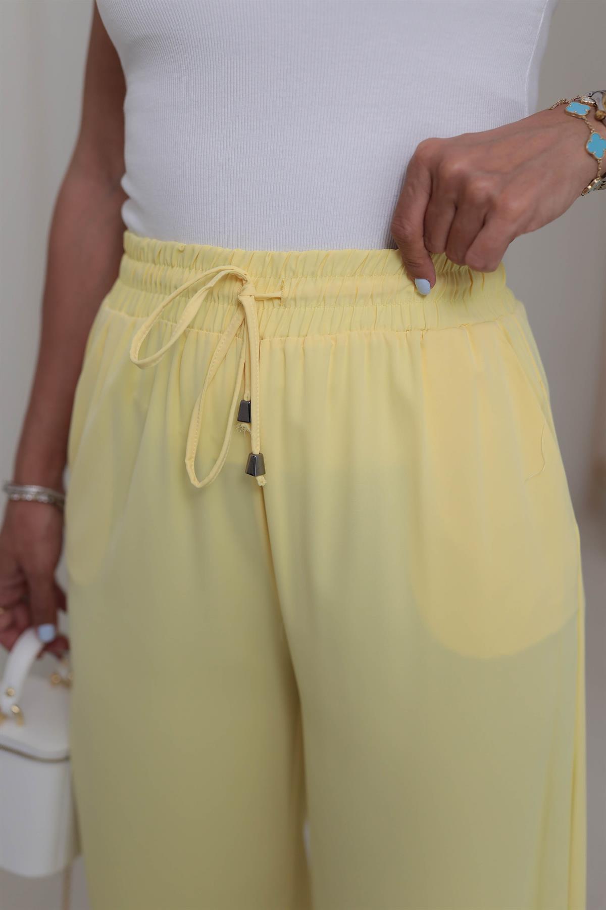 0858 Bel Lastikli Döküm Palazzo Pantolon SARI