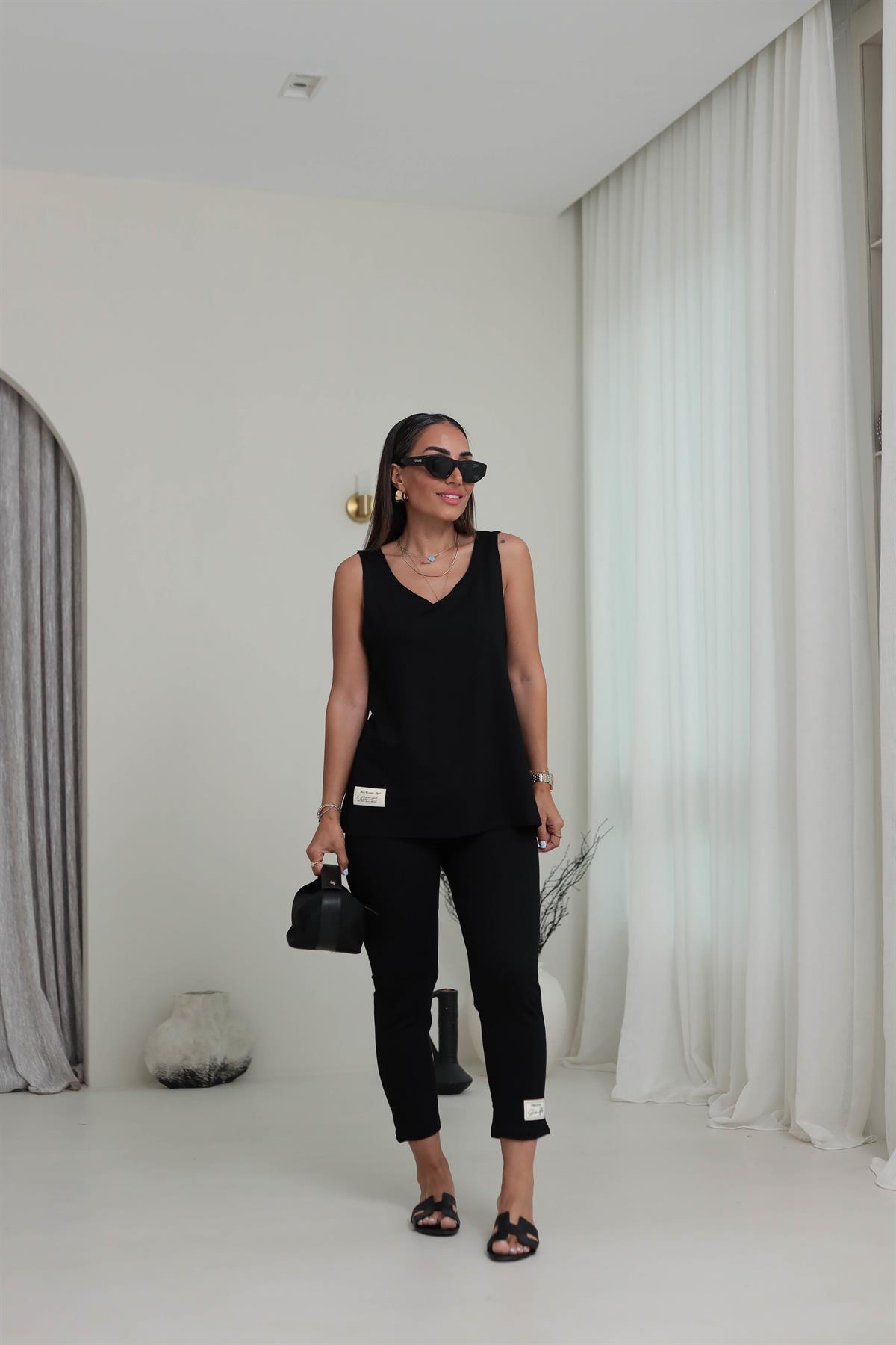 3191 Sıfır Kol Armalı Rahat Takım SİYAH