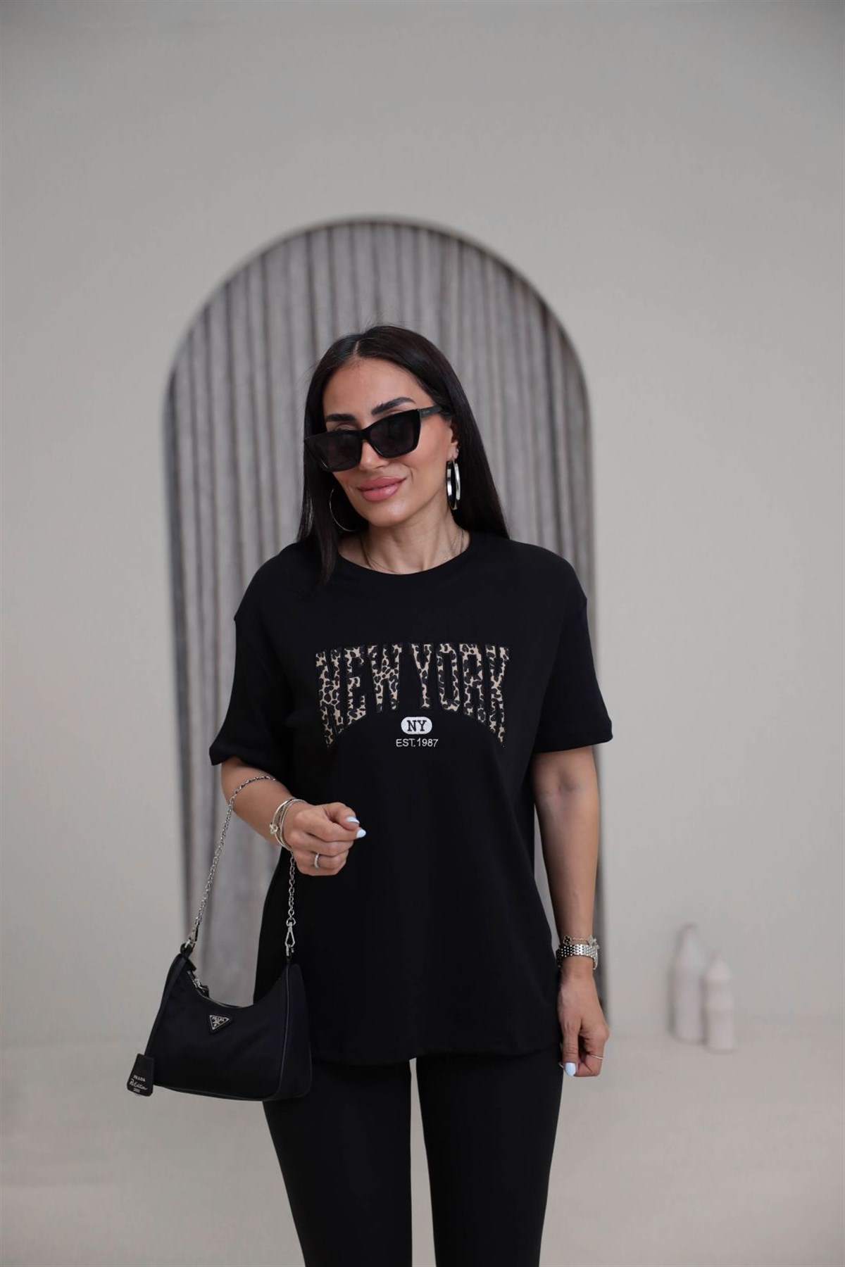 1515 Bisiklet Yaka Newyork Oversize Tshirt SİYAH