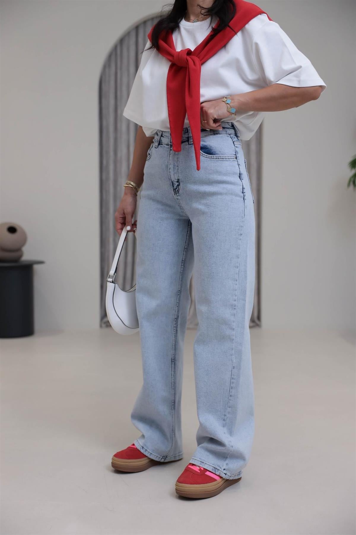 1071 Yüksek Bel Dökümlü Palazzo Jean AÇIK MAVİ