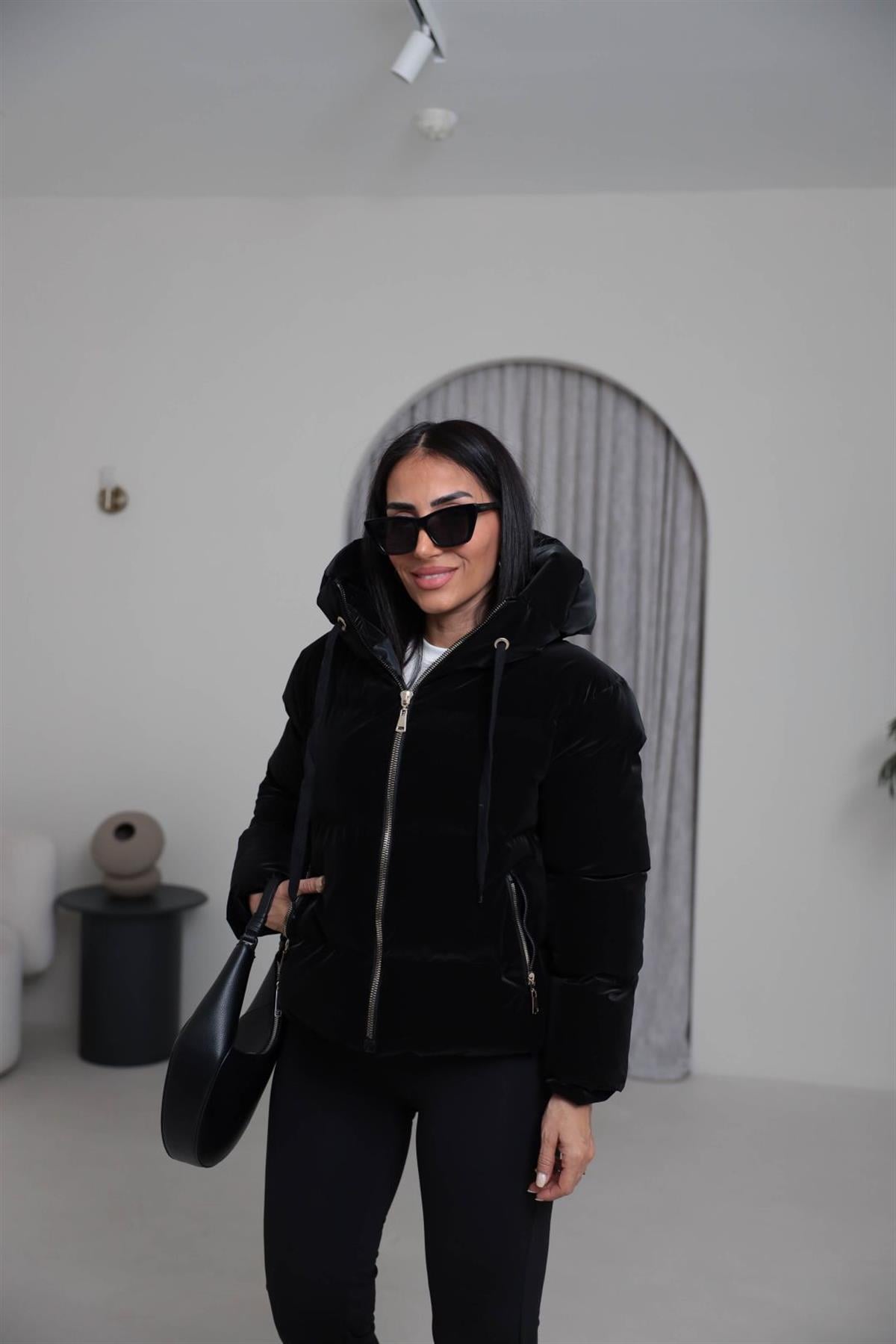 2285 Mat Dokulu Şişme Mont SİYAH