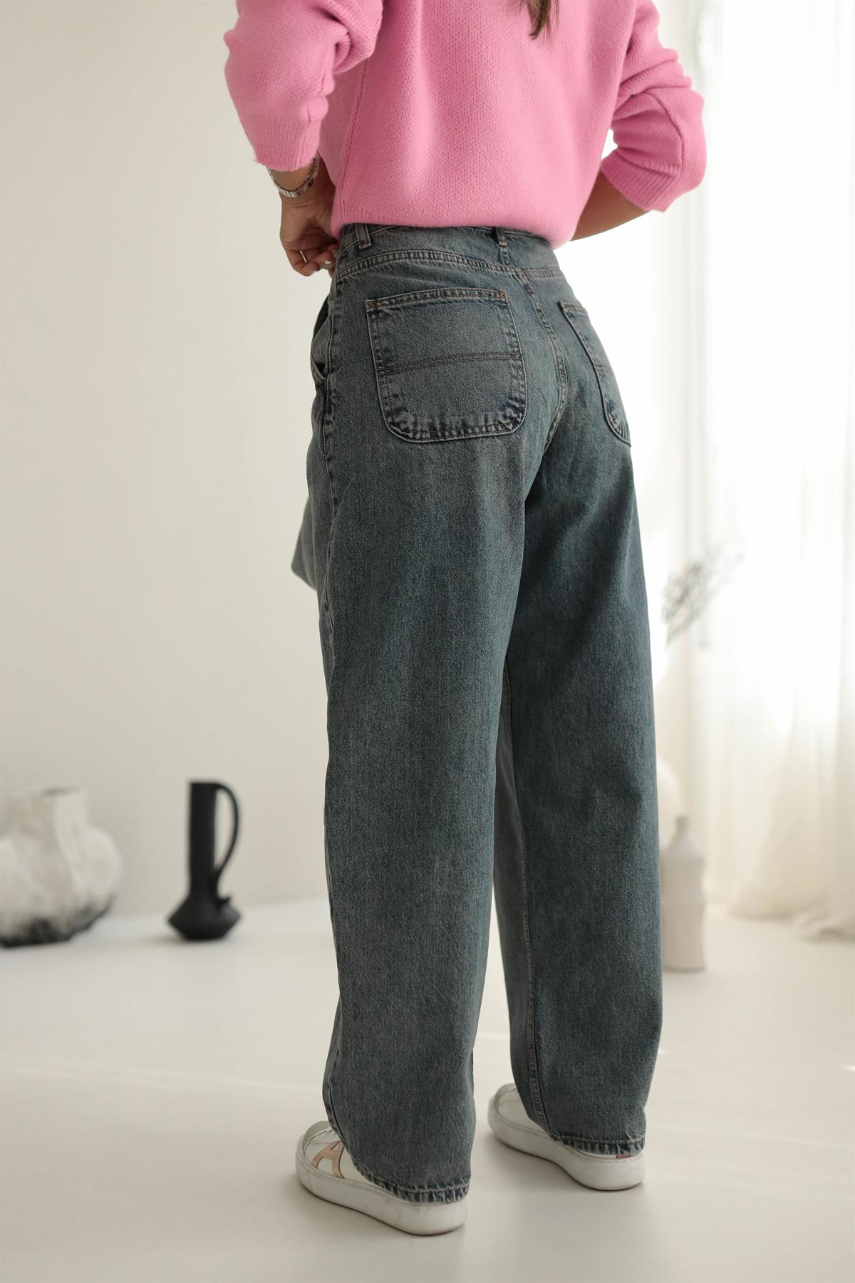 490 Yan Cep Detay Bol Paça Jean MAVİ