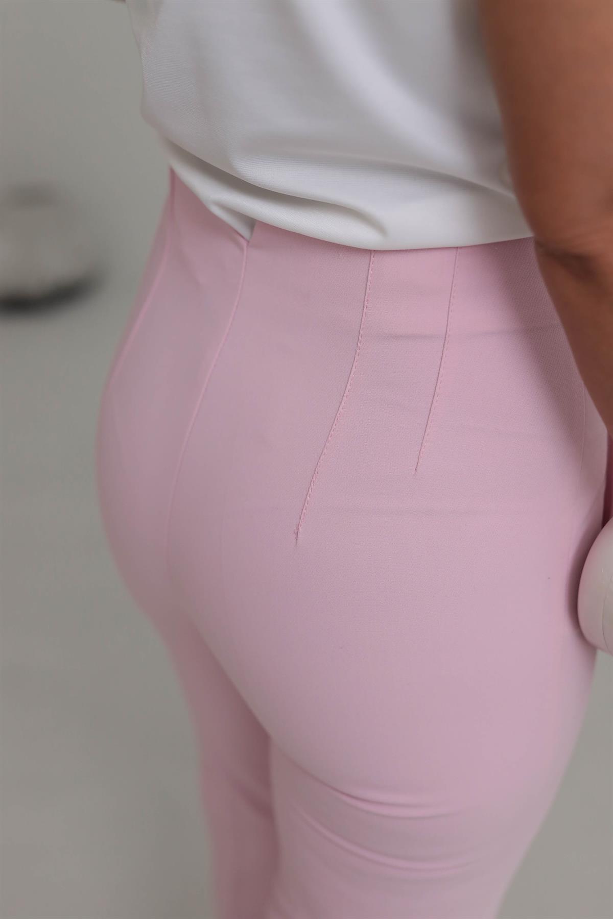 U5113-K Önü Flotalı Kumaş Pantolon PEMBE