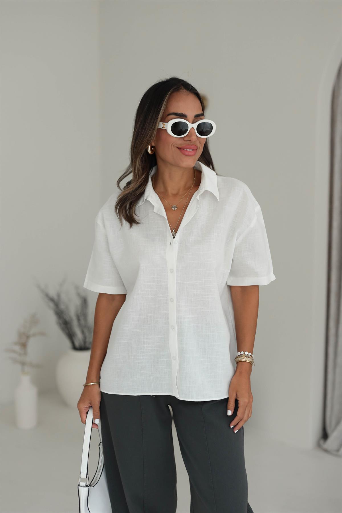 4624Y Keten Kısa Kol Gömlek