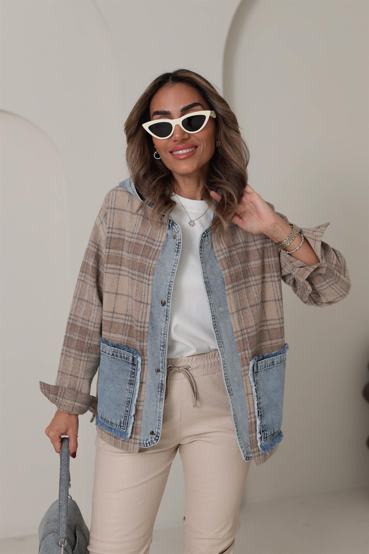 Kot Garnili Kapşonlu Oduncu Kumaş Ceket