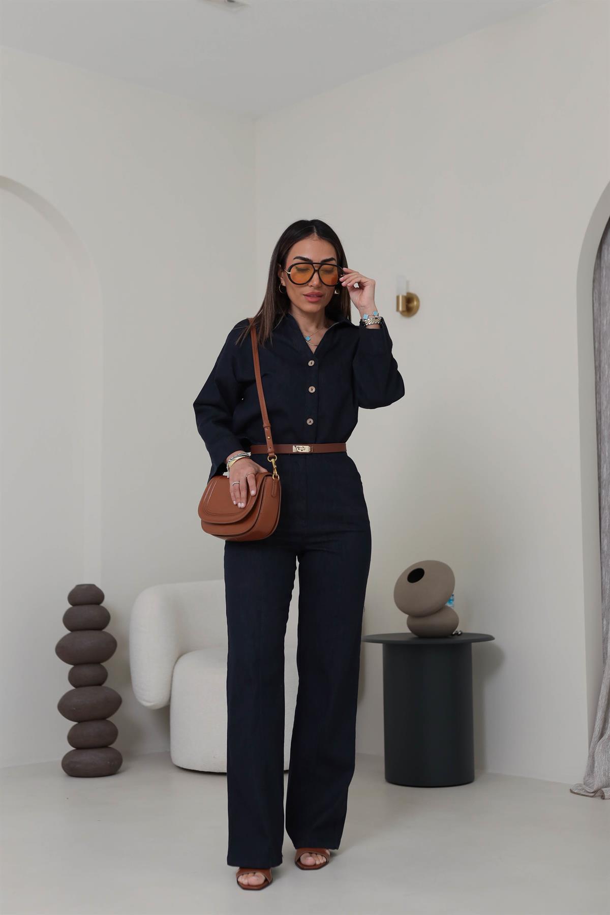 0352 Önü Çimalı Denim Rahat Takım LACİVERT