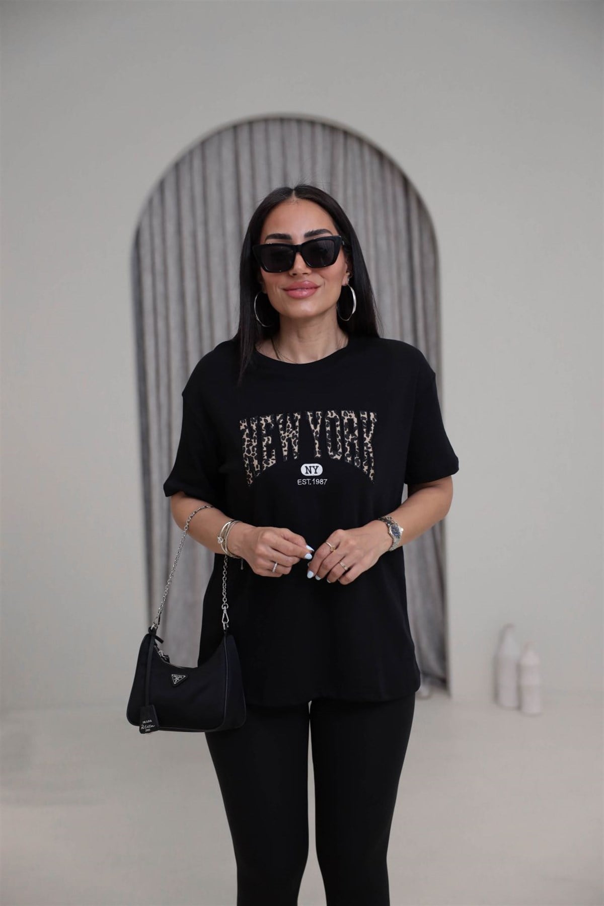 1515 Bisiklet Yaka Newyork Oversize Tshirt SİYAH