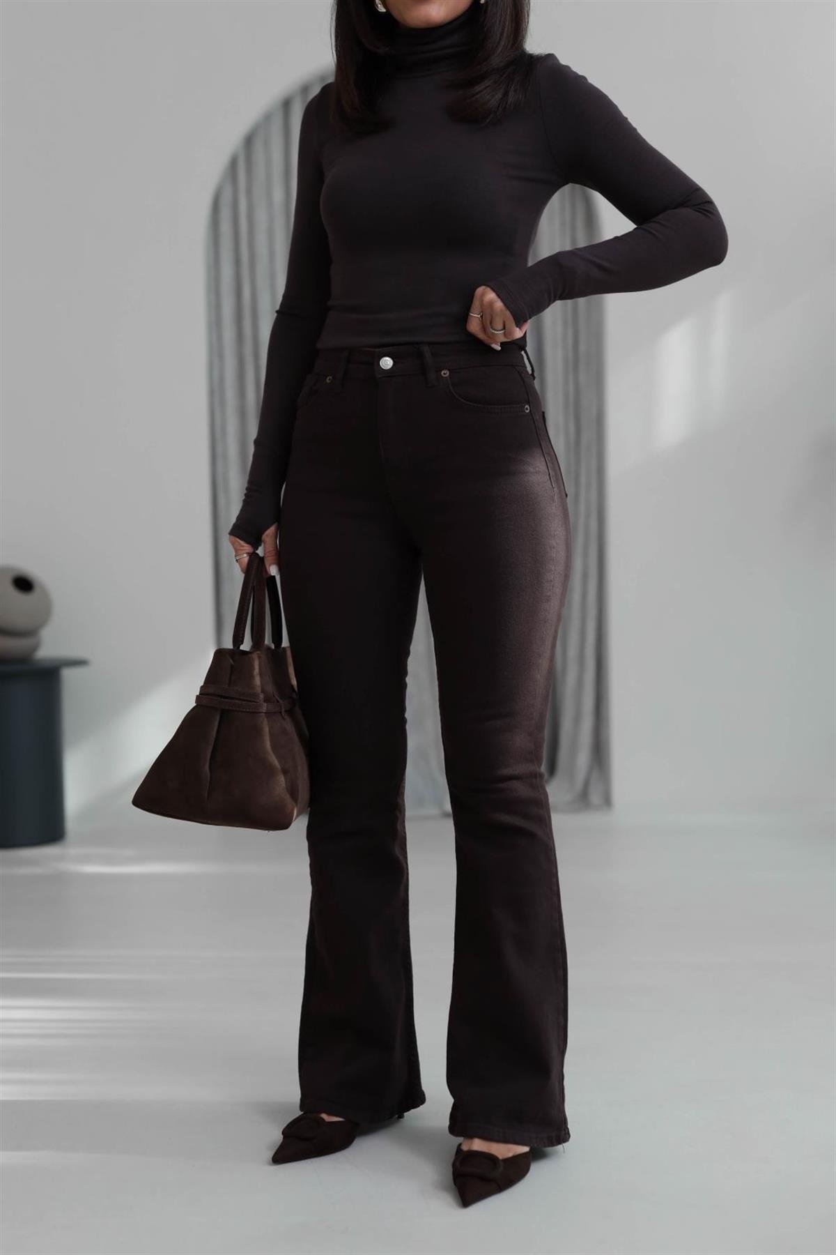 ZA Likralı İspanyol Paça Pantolon ACI KAHVE