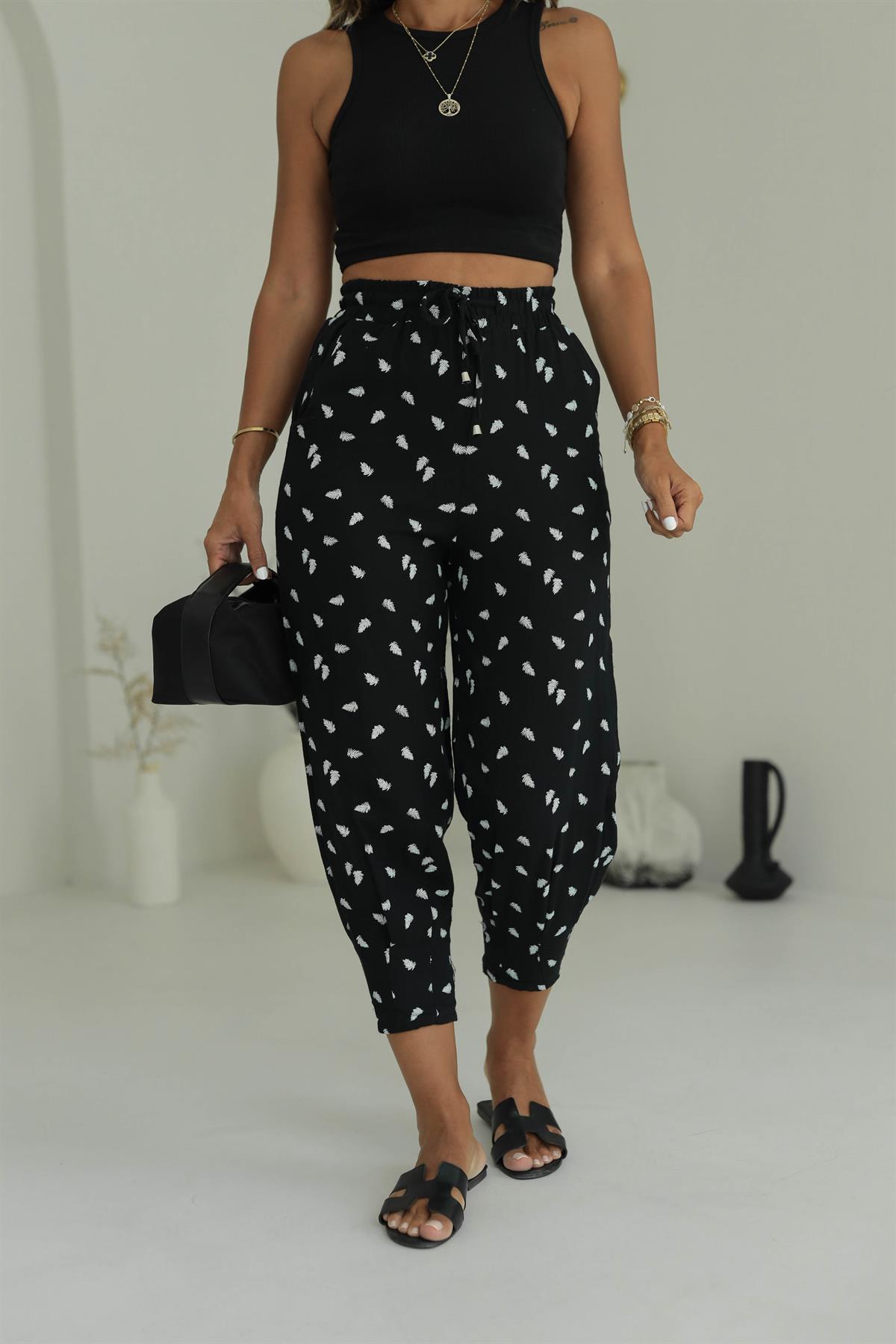 7163 Desenli Müslin Pantolon