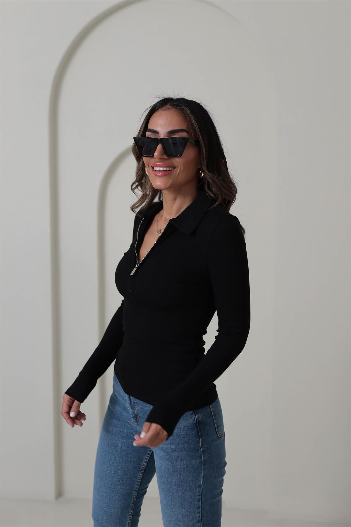 6365 Fermuarlı Uzun Kol Bluz