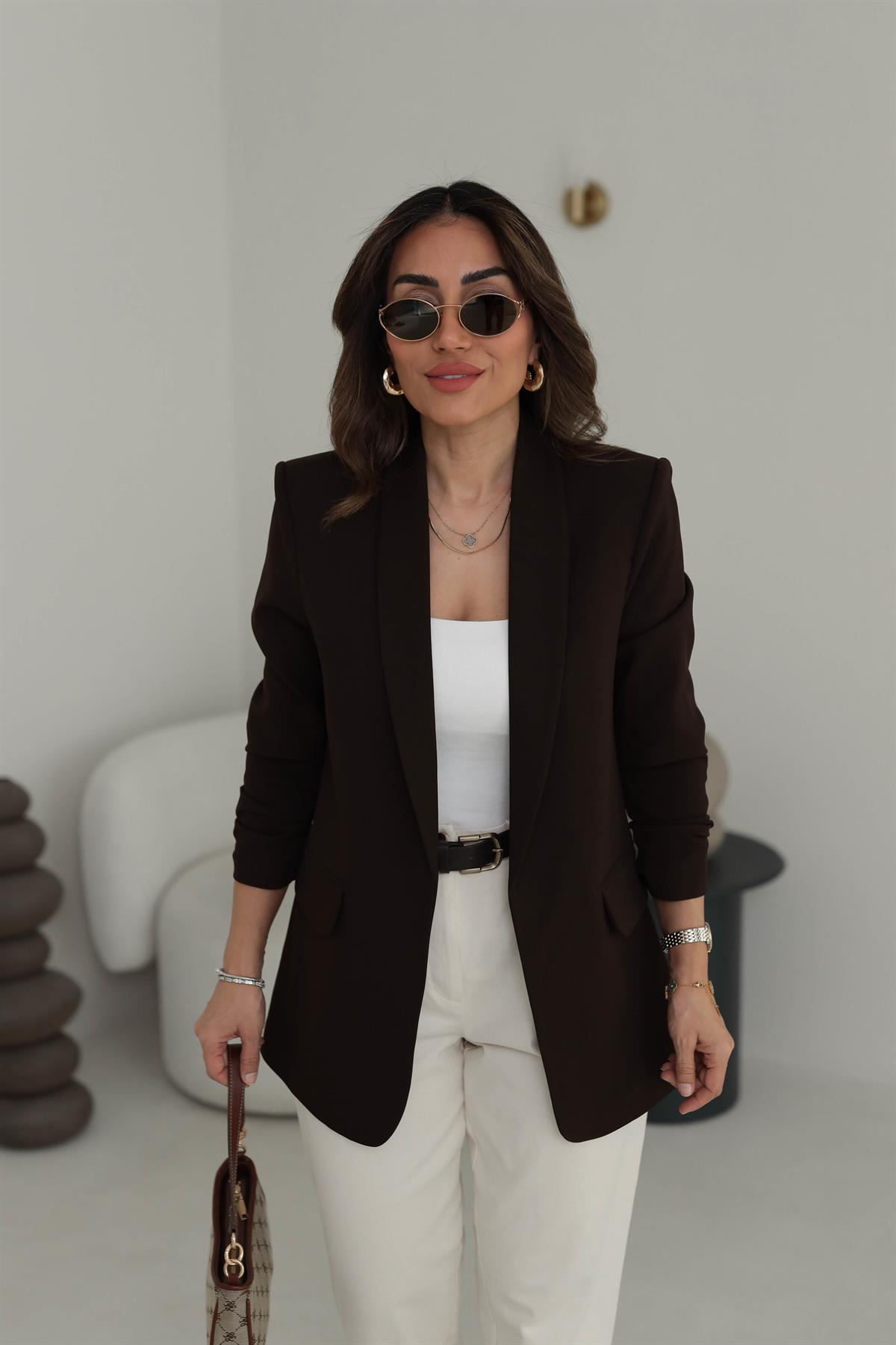3101K Kol Büzgülü Blazer Ceket ACI KAHVE
