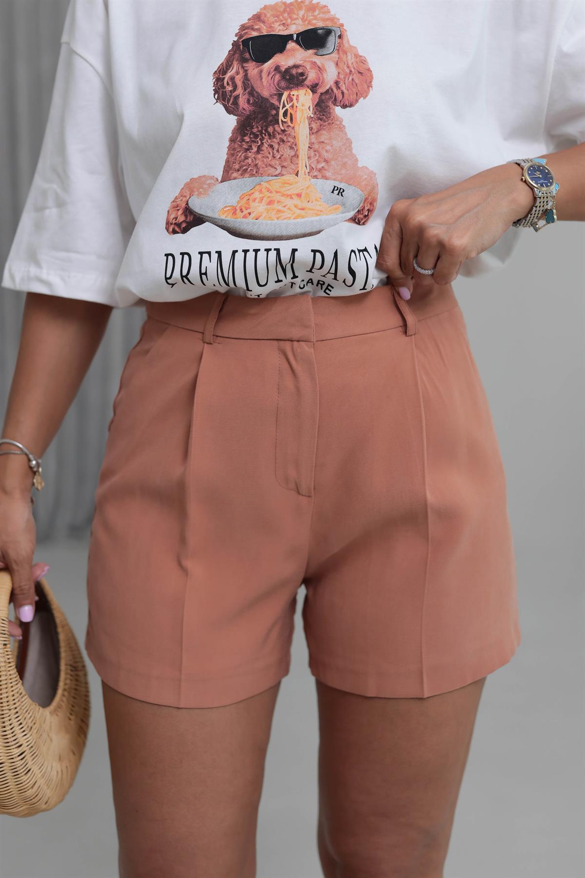 6890 Tencel Kumaş Şort KİREMİT