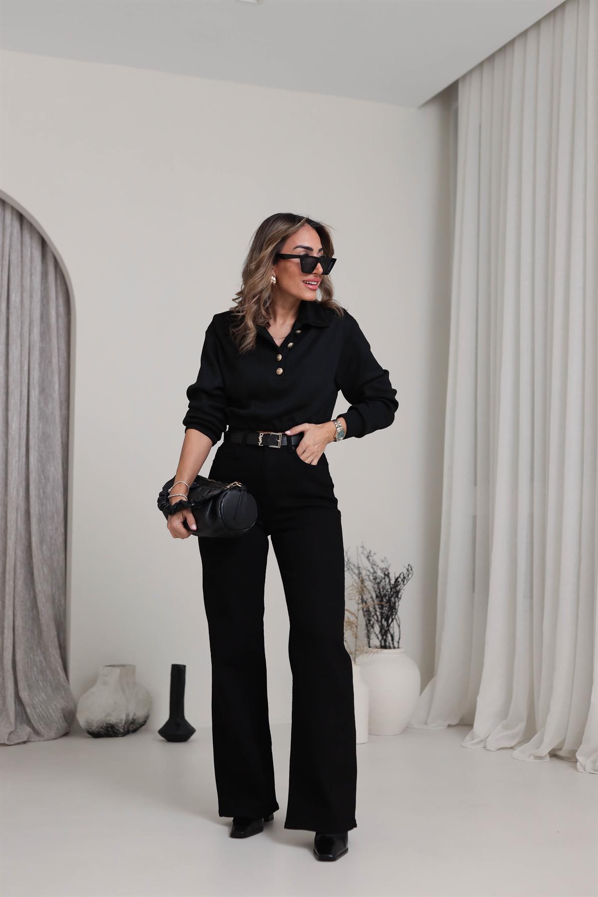 4003 Gold Düğmeli Triko SİYAH