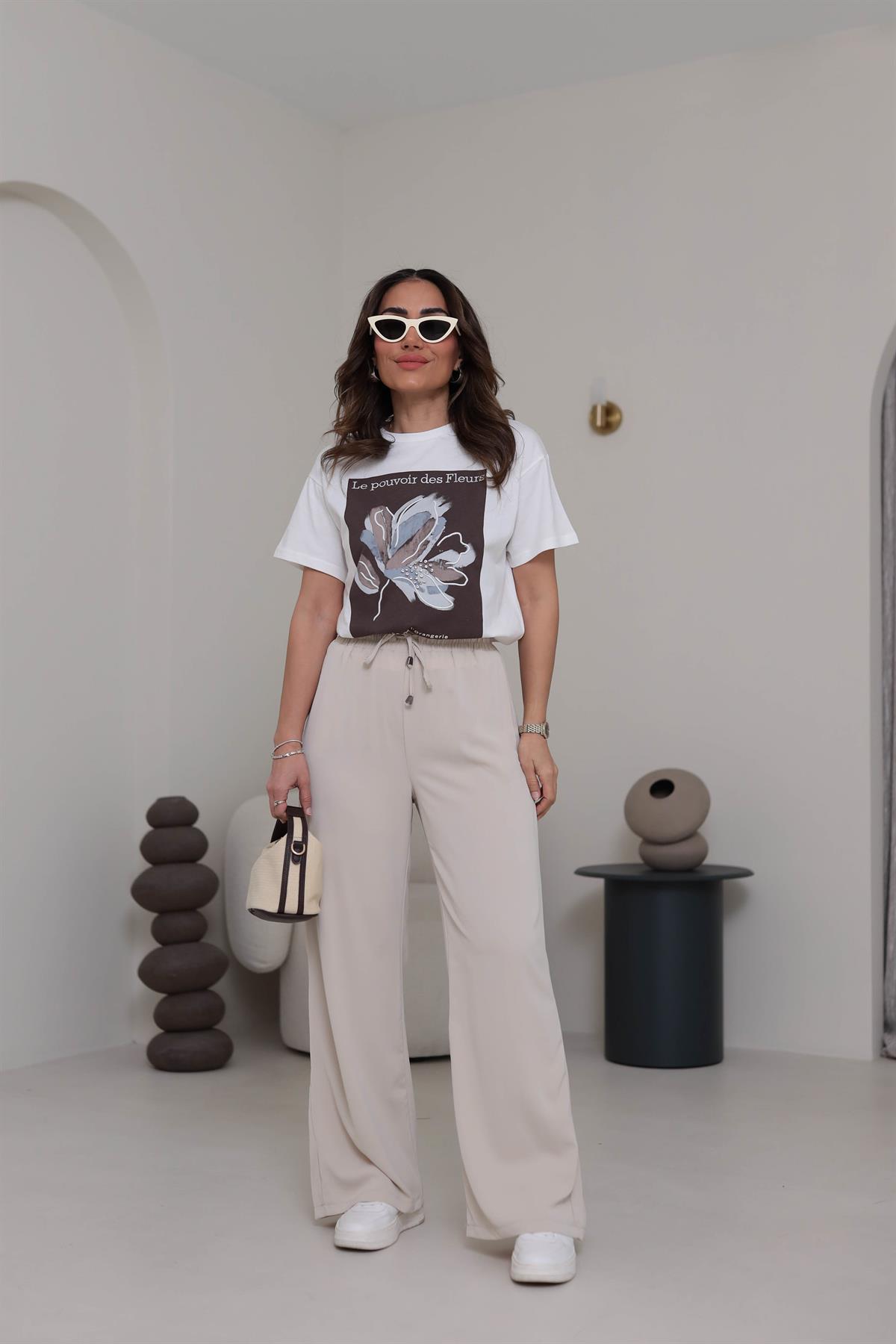 0858 Bel Lastikli Döküm Palazzo Pantolon TAŞ