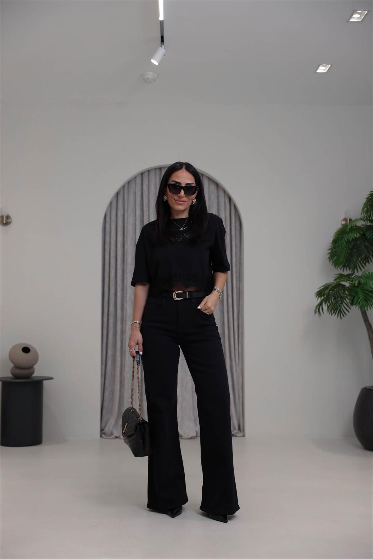 Yüksek Bel Wide Leg Jean KOYU SİYAH