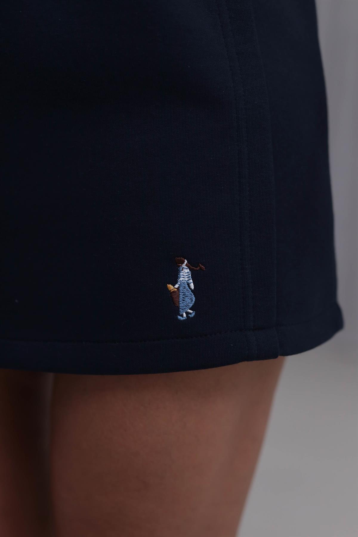 0780 Bel Lastikli Bağcıklı Sweat Etek LACİVERT