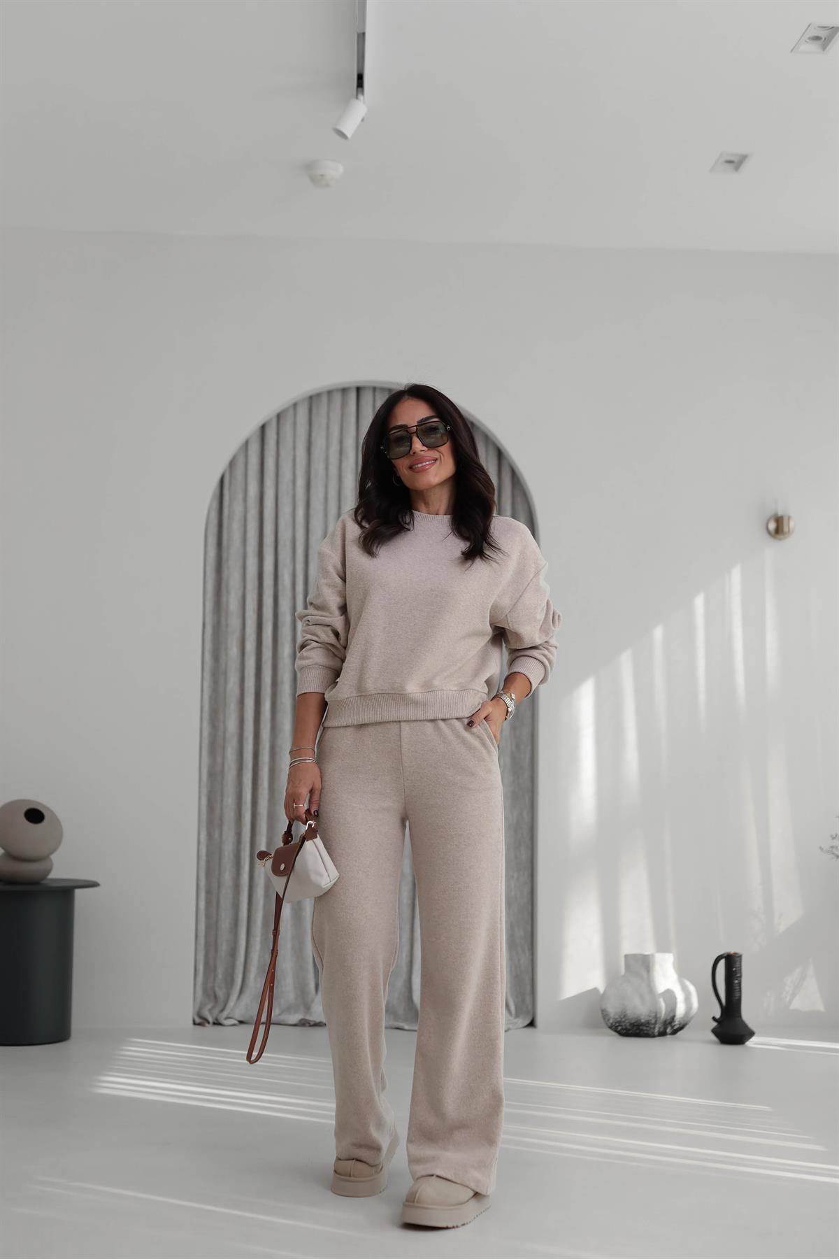 5231 Bisiklet Yaka Ribanalı Selanik Kumaş Takım BEJ