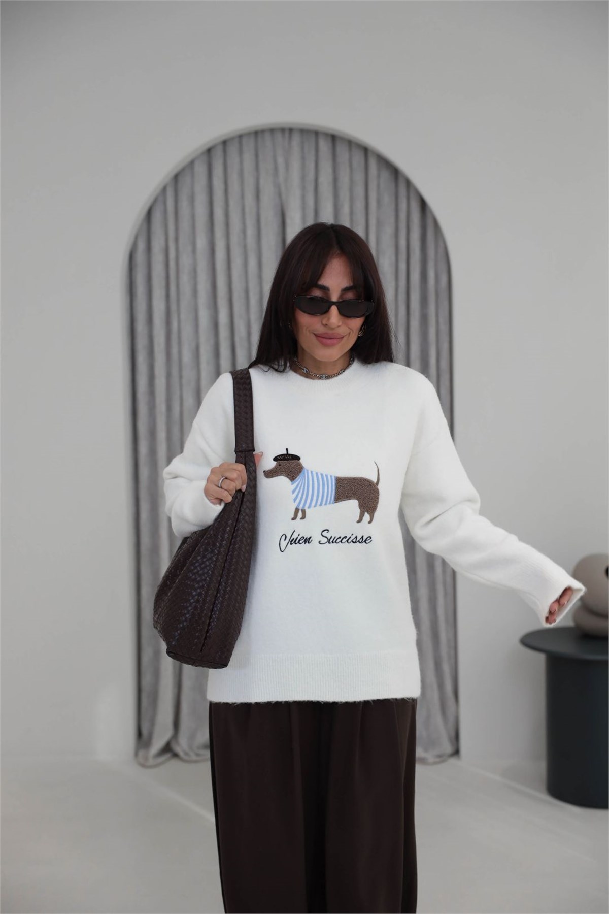 5403 Cozy Dog Nakışlı Yumoş Kazak EKRU