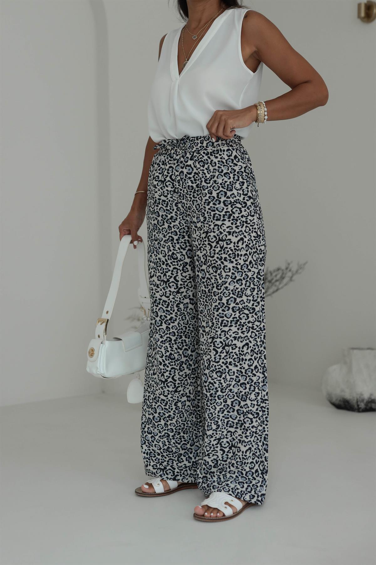 8647 Leopar Desen Bol Paça Pantolon