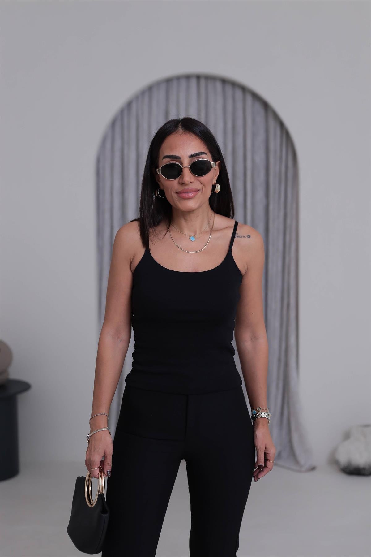 6128 Ayarlanabilir Askılı Pamuklu Atlet SİYAH