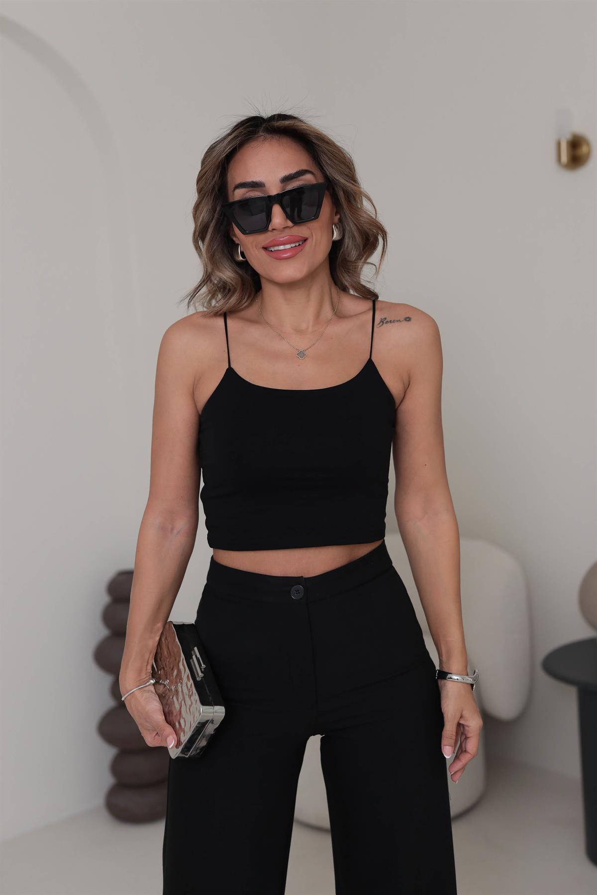 1001 İp Askılı Pamuklu Kısa Atlet SİYAH