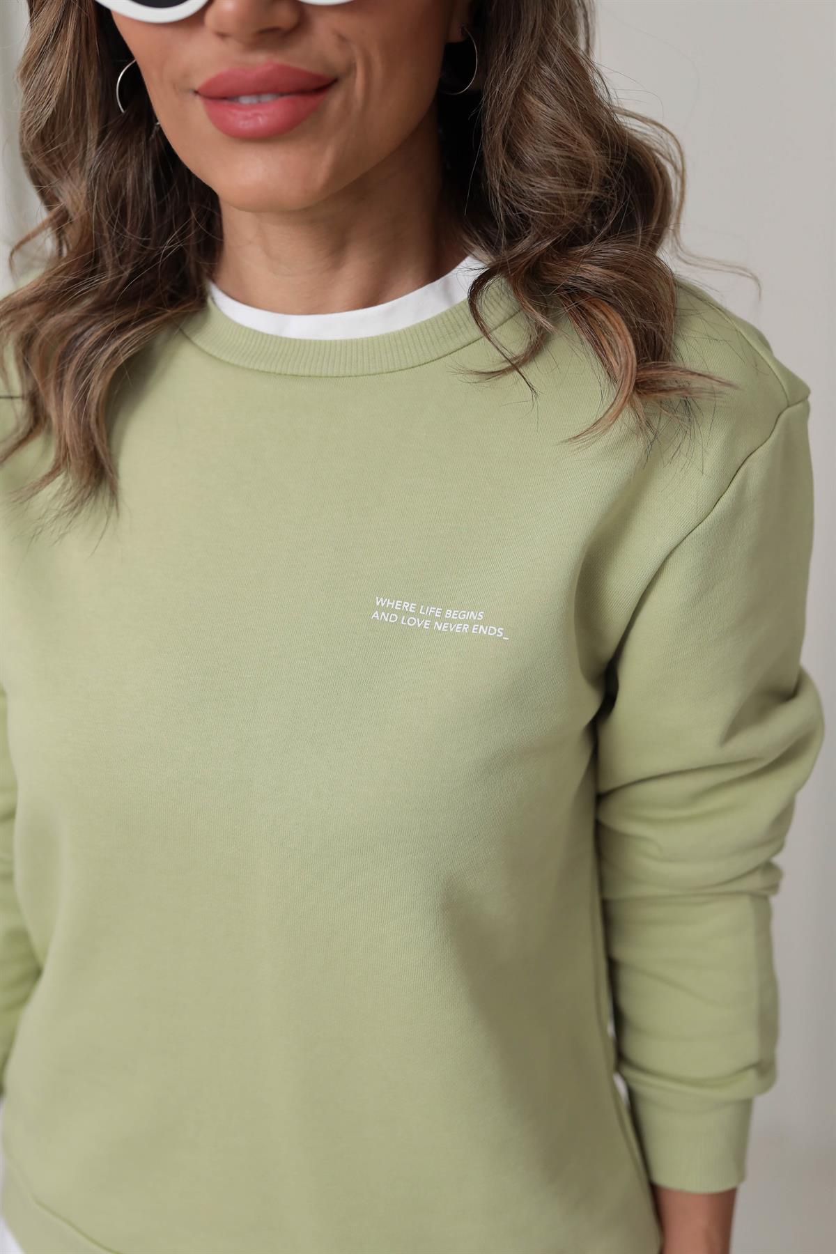 Oys Bisiklet Yaka Sweatshirt YAĞ YEŞİLİ