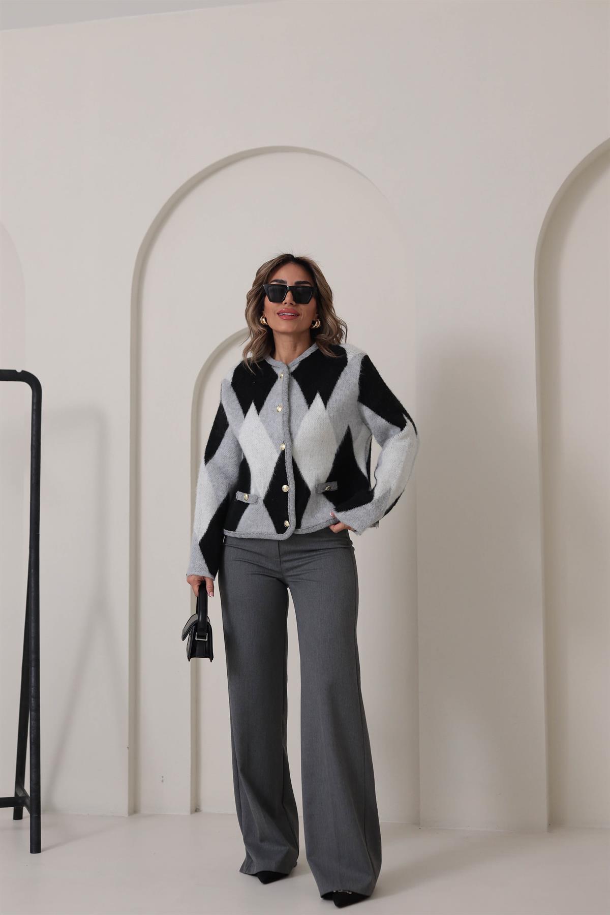 5156 Ultra Yüksek Bel Geniş Paça Pantolon ANTRASİT