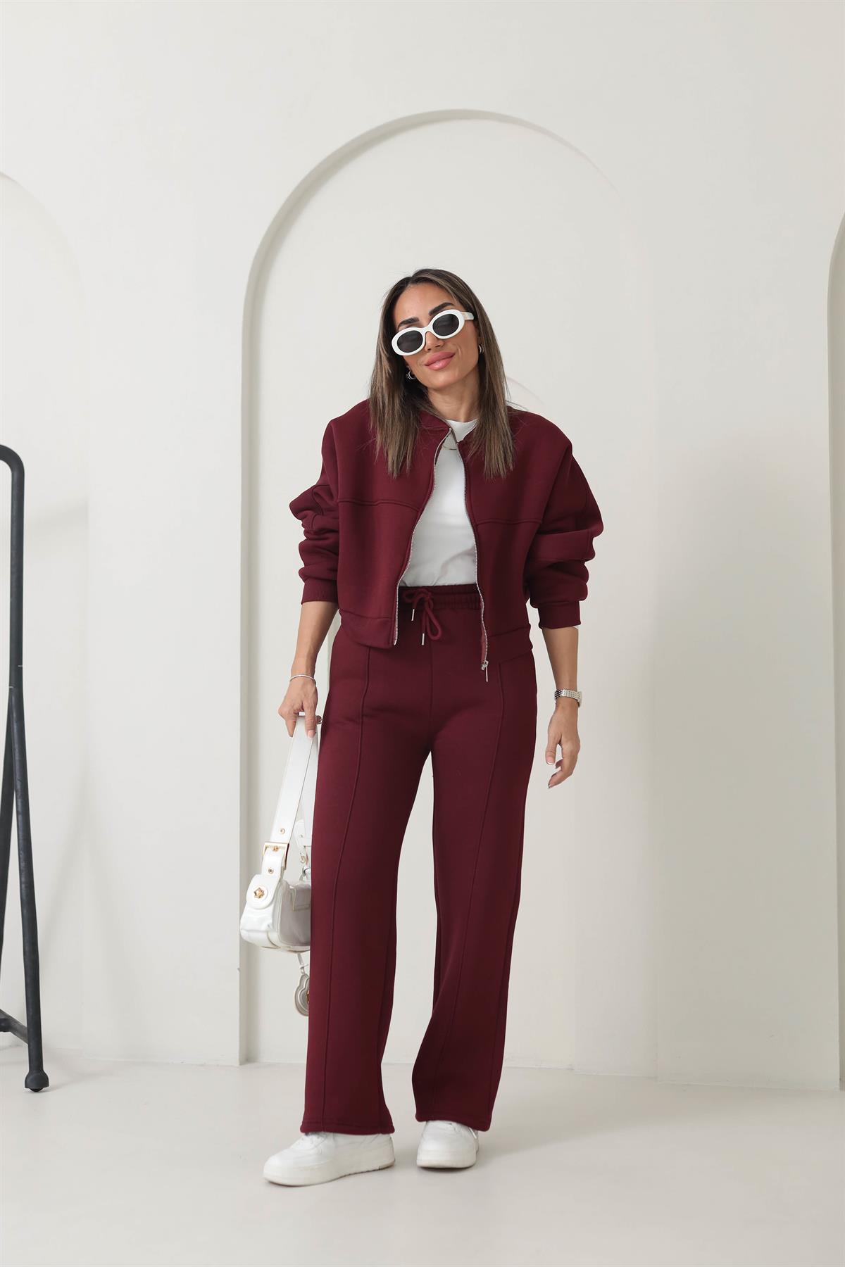 Fermuarlı Çimalı 3iplik Şardonlu Takım BORDO