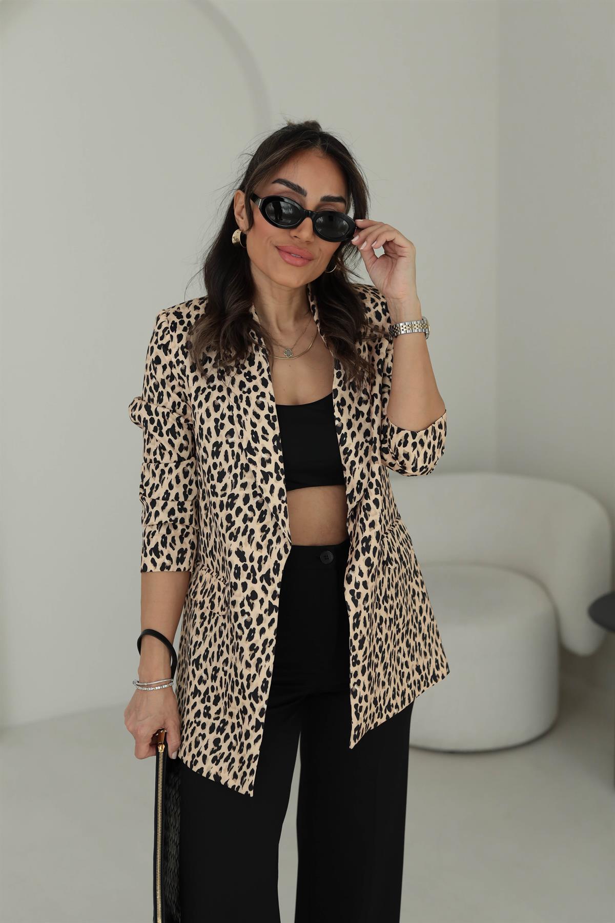 9206 Şal Yaka Leopar Ceket LEOPAR
