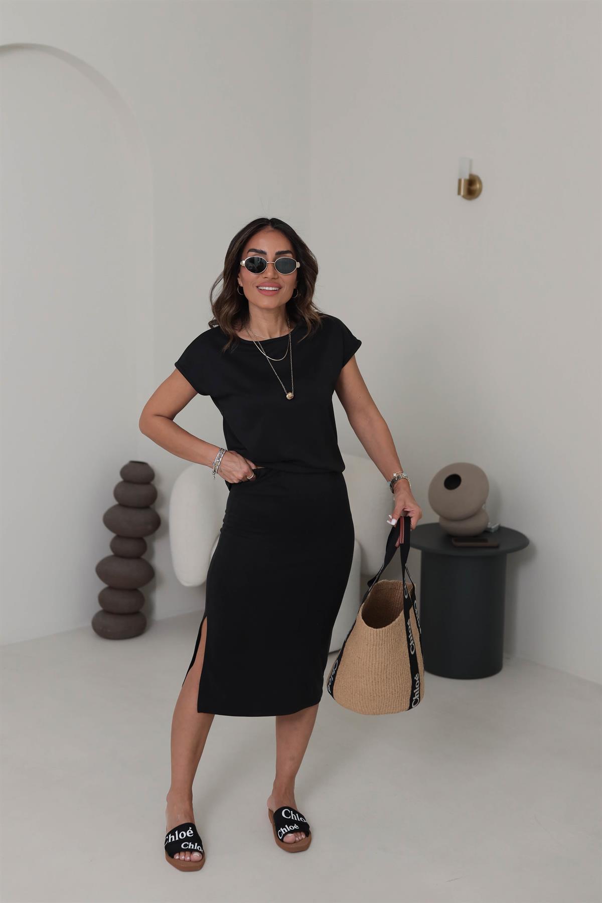 1126 Oys Pike Modal Etekli Takım SİYAH