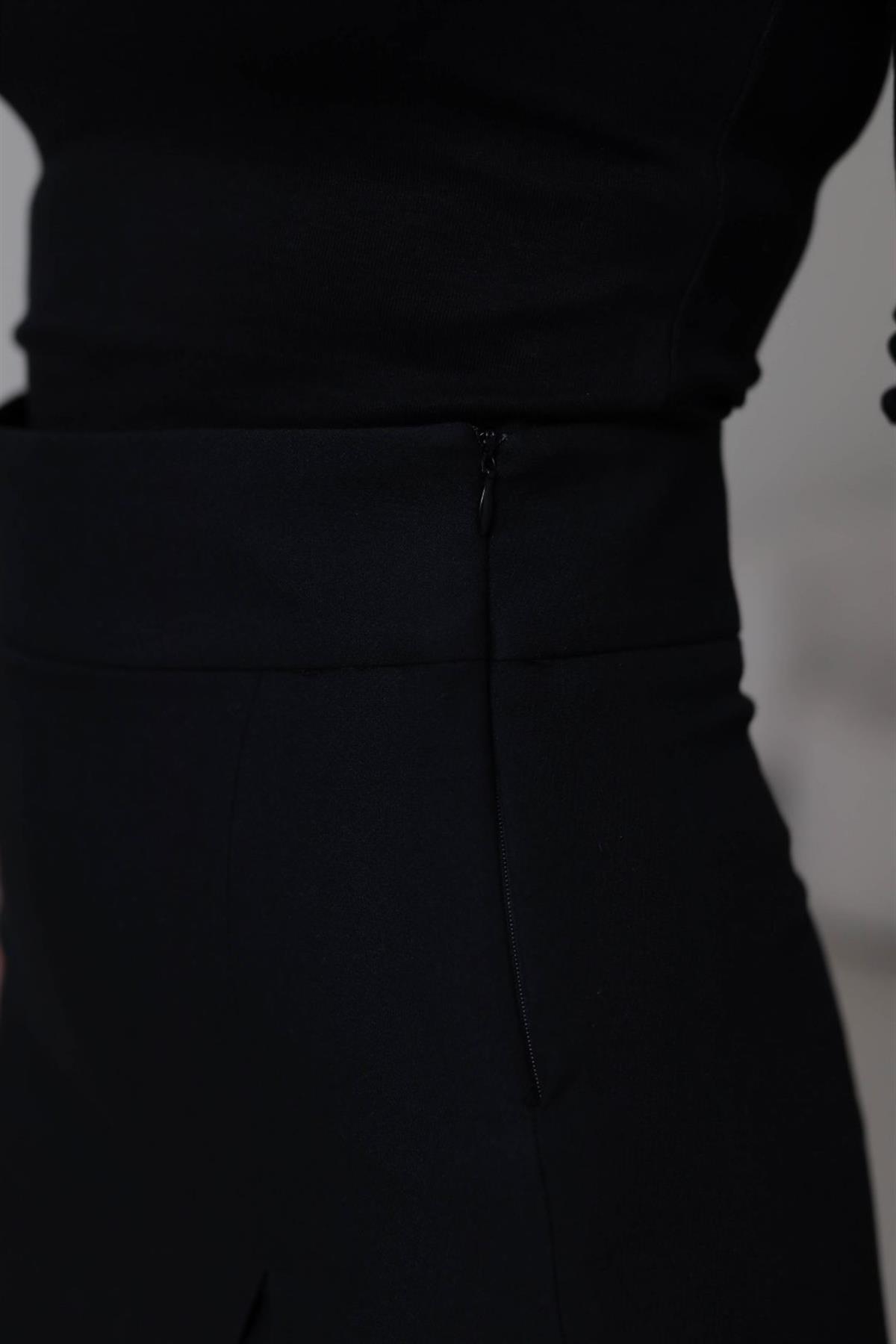 5179-K Yırtmaç Detaylı Şort Etek SİYAH