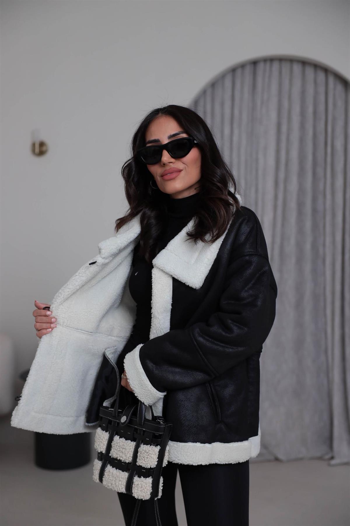 9195 İçi Kürklü Nubuk Mont SİYAH