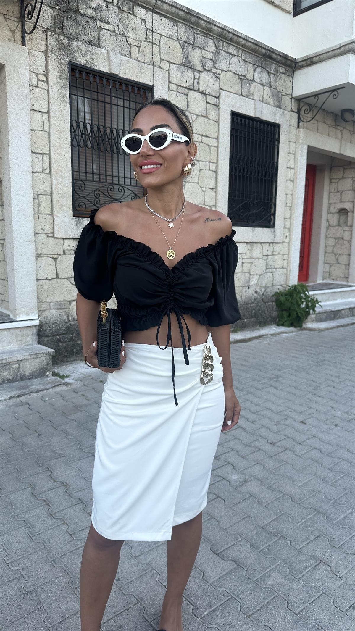 Zincir Detaylı Astarlı Kapaklı Etek