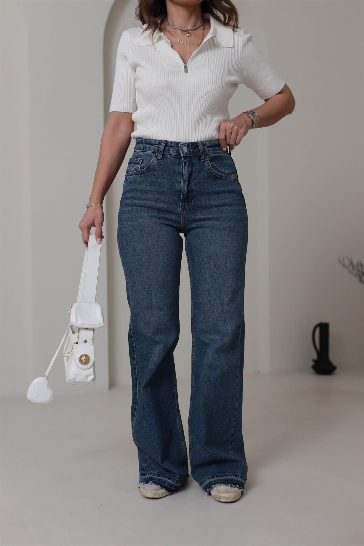 Massi Paça Püsküllü Wideleg Jean KOYU MAVİ