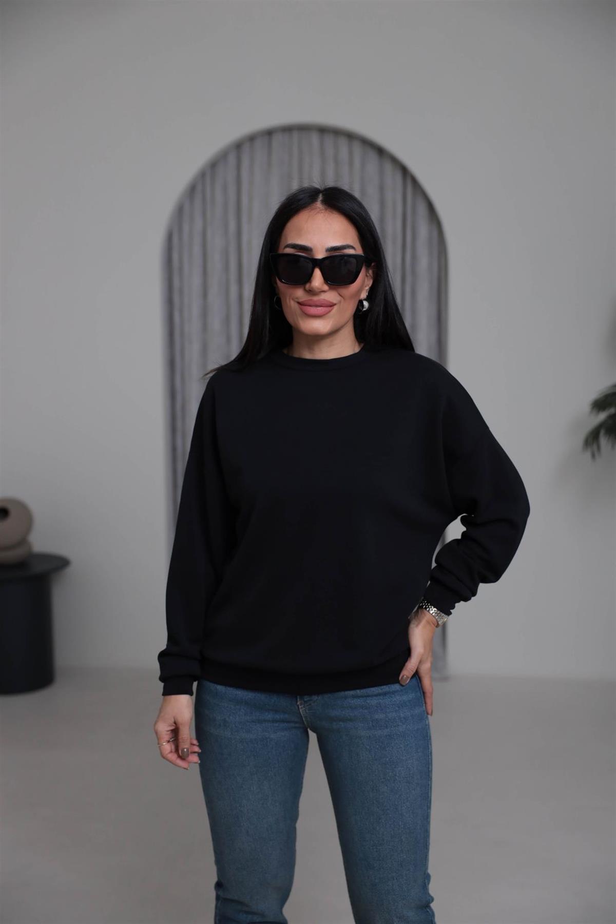 2028 Bisiklet Yaka Modal Sweatshirt SİYAH