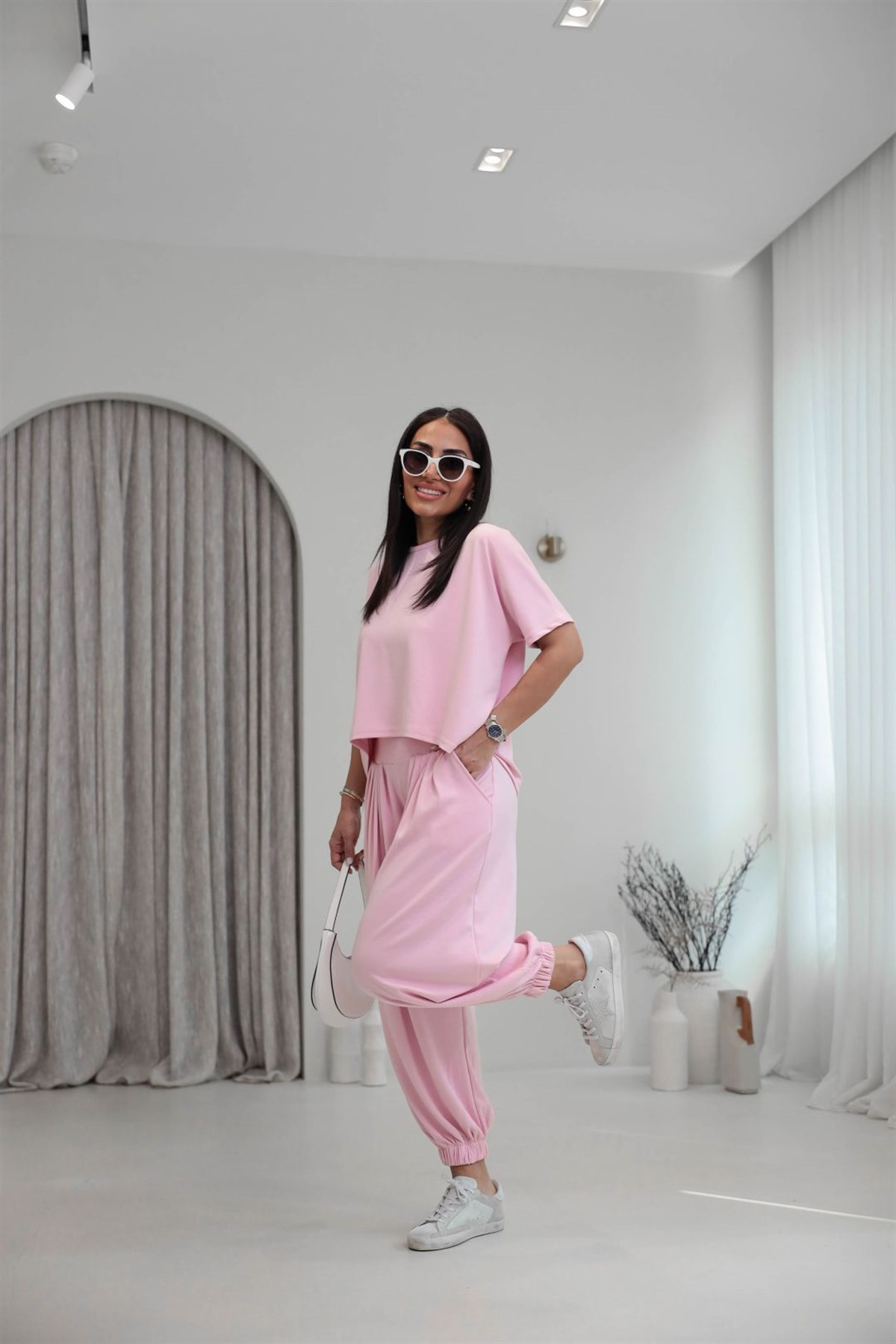 1941 Modal Kumaş Tshirt ve Şalvar Pantolon Takım PEMBE